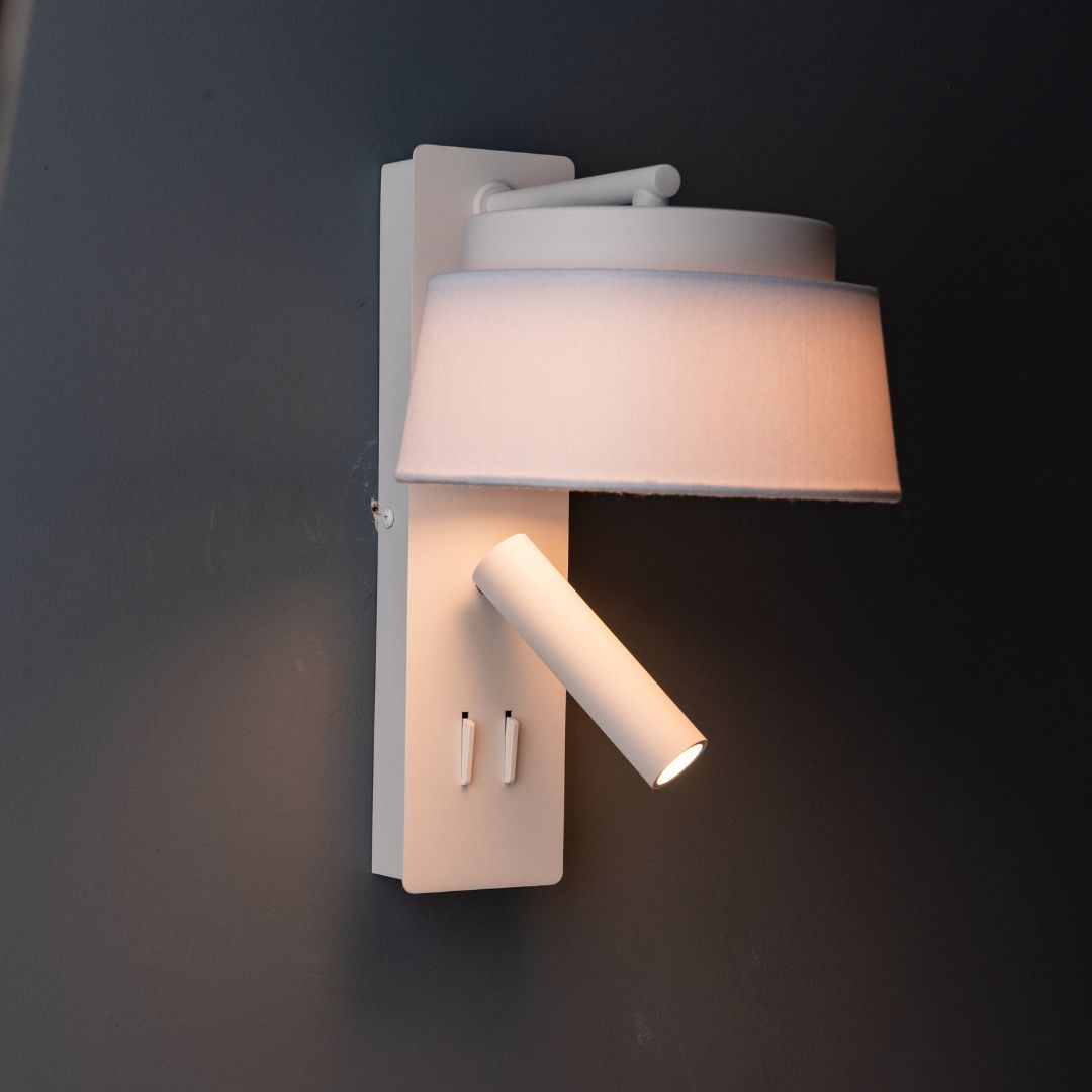 Calm Hotel Style Headboard/ Wall Reading Lamp Calm-WLB)-01 FI White+Grey linen shade - Wall Lamps - ebarza Furniture UAE | Shop Modern Furniture in Abu Dhabi & Dubai - مفروشات ايبازرا في الامارات | تسوق اثاث عصري وديكورات مميزة في دبي وابوظبي
