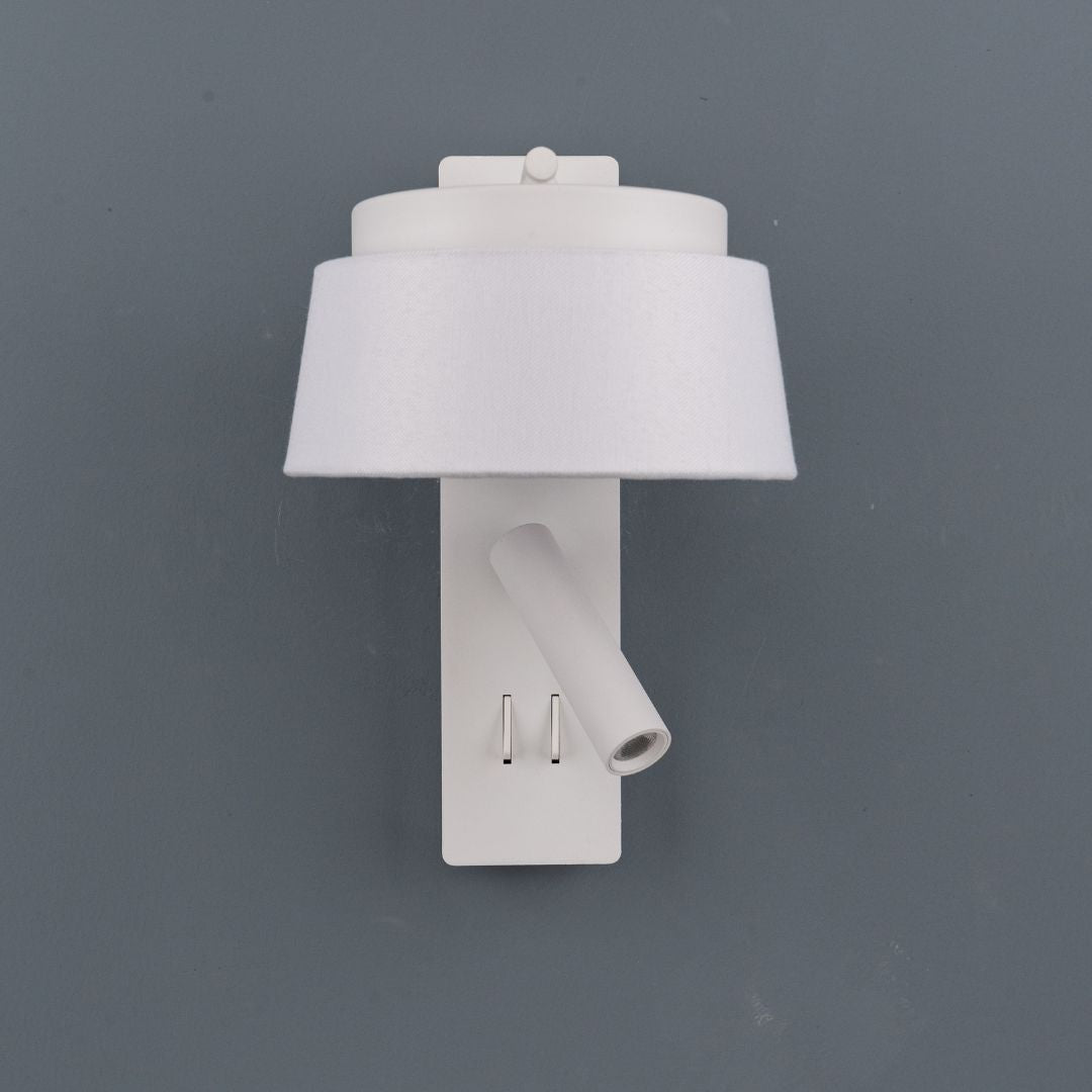 Calm Hotel Style Headboard/ Wall Reading Lamp Calm-WLB)-01 FI White+Grey linen shade - Wall Lamps - ebarza Furniture UAE | Shop Modern Furniture in Abu Dhabi & Dubai - مفروشات ايبازرا في الامارات | تسوق اثاث عصري وديكورات مميزة في دبي وابوظبي