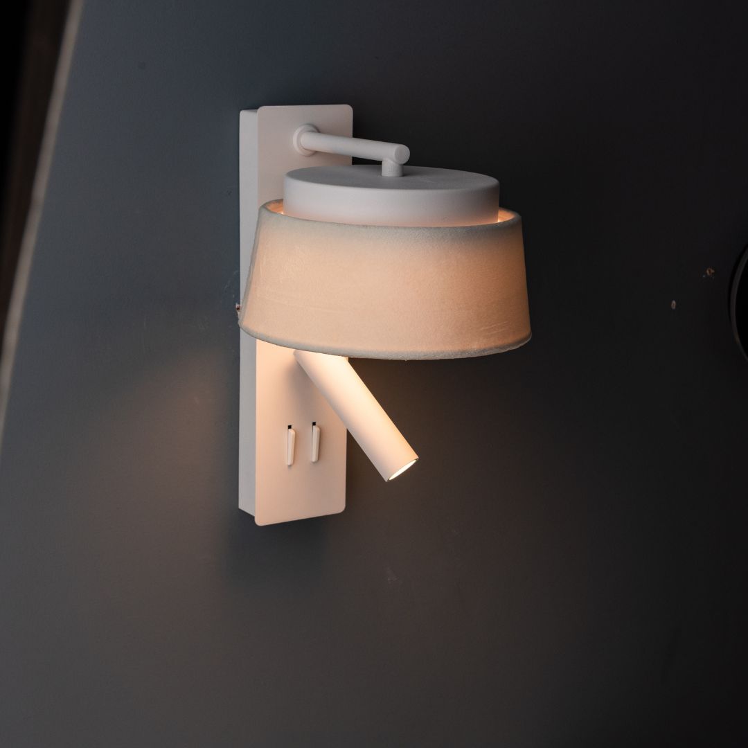 Calm Hotel Style Headboard/ Wall Reading Lamp Calm-WLB)-01 FI White+Grey linen shade - Wall Lamps - ebarza Furniture UAE | Shop Modern Furniture in Abu Dhabi & Dubai - مفروشات ايبازرا في الامارات | تسوق اثاث عصري وديكورات مميزة في دبي وابوظبي