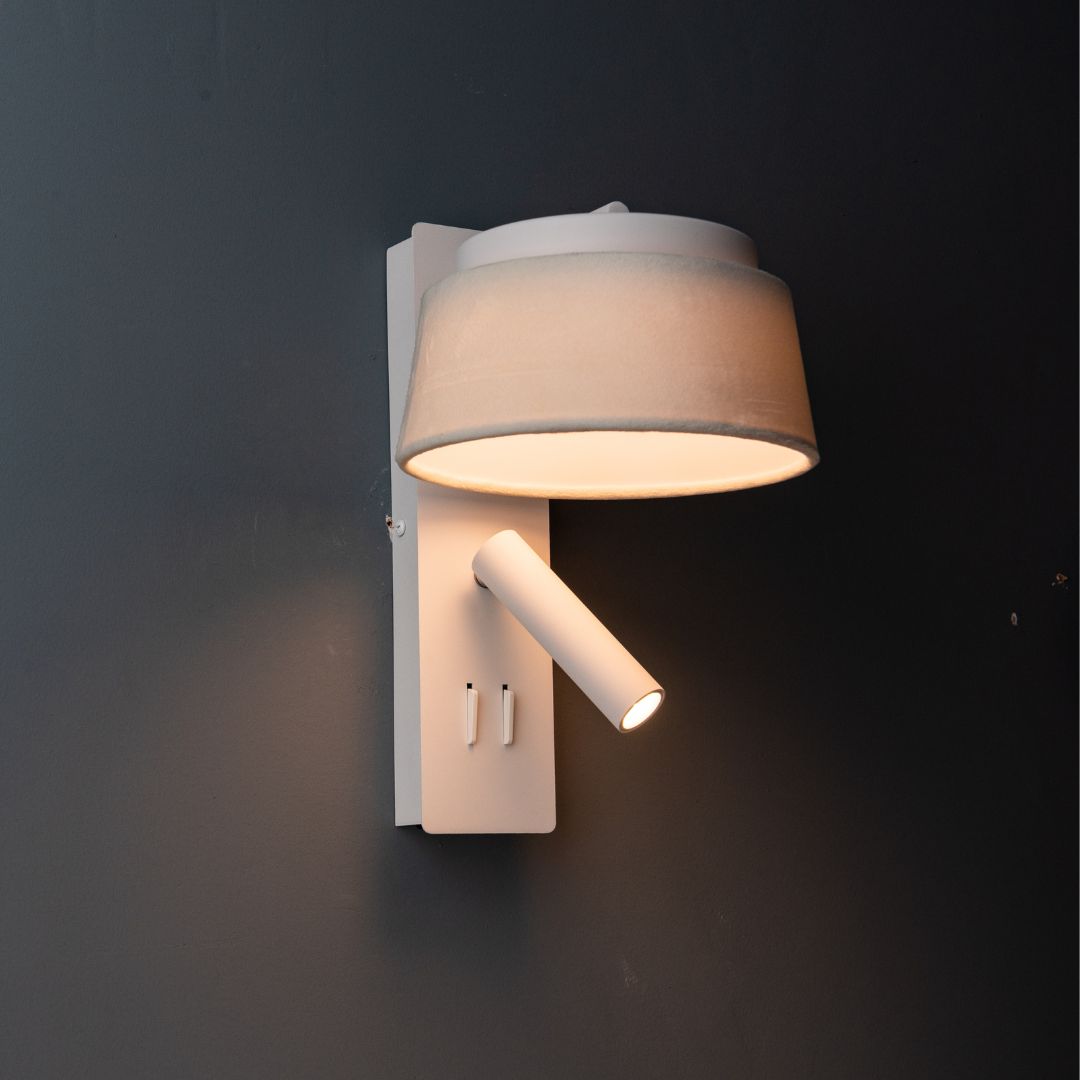 Calm Hotel Style Headboard/ Wall Reading Lamp Calm-WLB)-01 FI White+Grey linen shade - Wall Lamps - ebarza Furniture UAE | Shop Modern Furniture in Abu Dhabi & Dubai - مفروشات ايبازرا في الامارات | تسوق اثاث عصري وديكورات مميزة في دبي وابوظبي