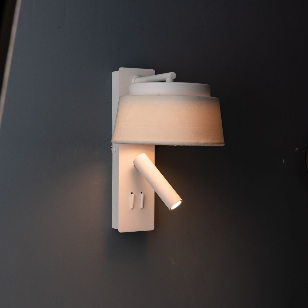 Calm Hotel Style Headboard/ Wall Reading Lamp Calm-WLB)-01 FI White+Grey linen shade - Wall Lamps - ebarza Furniture UAE | Shop Modern Furniture in Abu Dhabi & Dubai - مفروشات ايبازرا في الامارات | تسوق اثاث عصري وديكورات مميزة في دبي وابوظبي