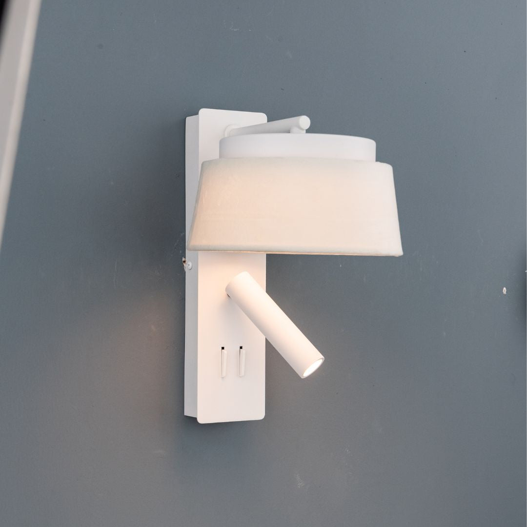 Calm Hotel Style Headboard/ Wall Reading Lamp Calm-WLB)-01 FI White+Grey linen shade - Wall Lamps - ebarza Furniture UAE | Shop Modern Furniture in Abu Dhabi & Dubai - مفروشات ايبازرا في الامارات | تسوق اثاث عصري وديكورات مميزة في دبي وابوظبي