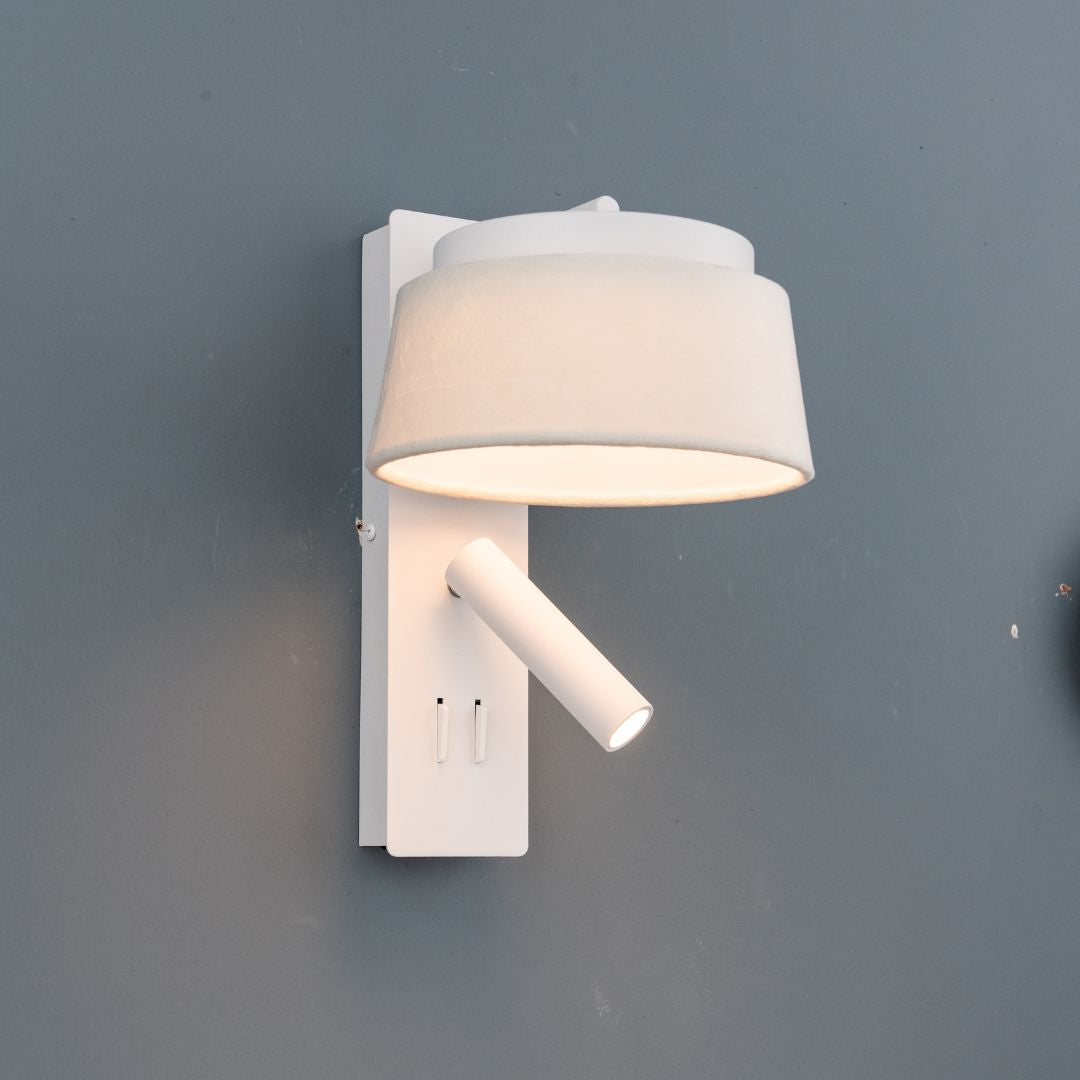 Calm Hotel Style Headboard/ Wall Reading Lamp Calm-WLB)-01 FI White+Grey linen shade - Wall Lamps - ebarza Furniture UAE | Shop Modern Furniture in Abu Dhabi & Dubai - مفروشات ايبازرا في الامارات | تسوق اثاث عصري وديكورات مميزة في دبي وابوظبي