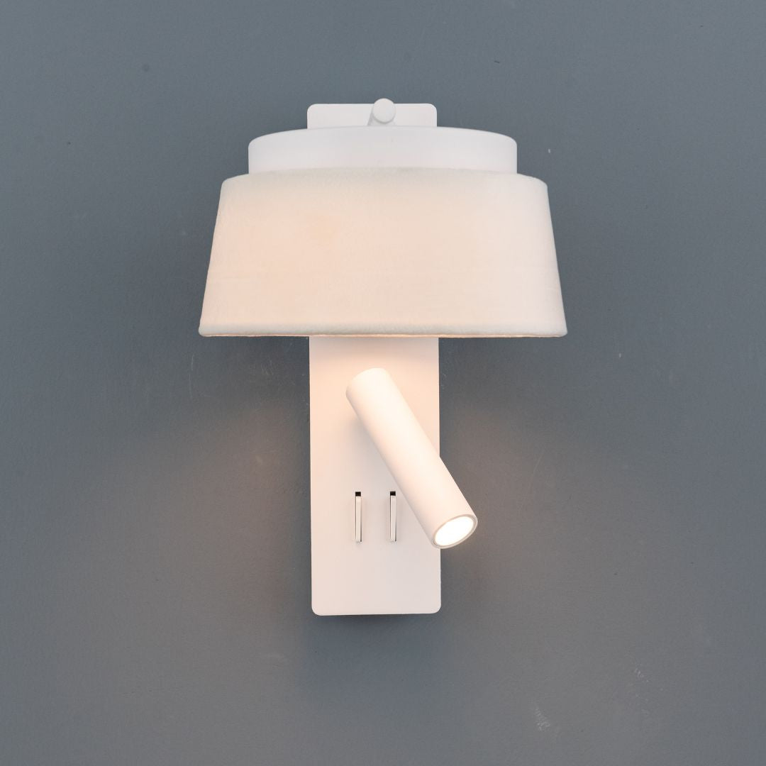 Calm Hotel Style Headboard/ Wall Reading Lamp Calm-WLB)-01 FI White+Grey linen shade - Wall Lamps - ebarza Furniture UAE | Shop Modern Furniture in Abu Dhabi & Dubai - مفروشات ايبازرا في الامارات | تسوق اثاث عصري وديكورات مميزة في دبي وابوظبي