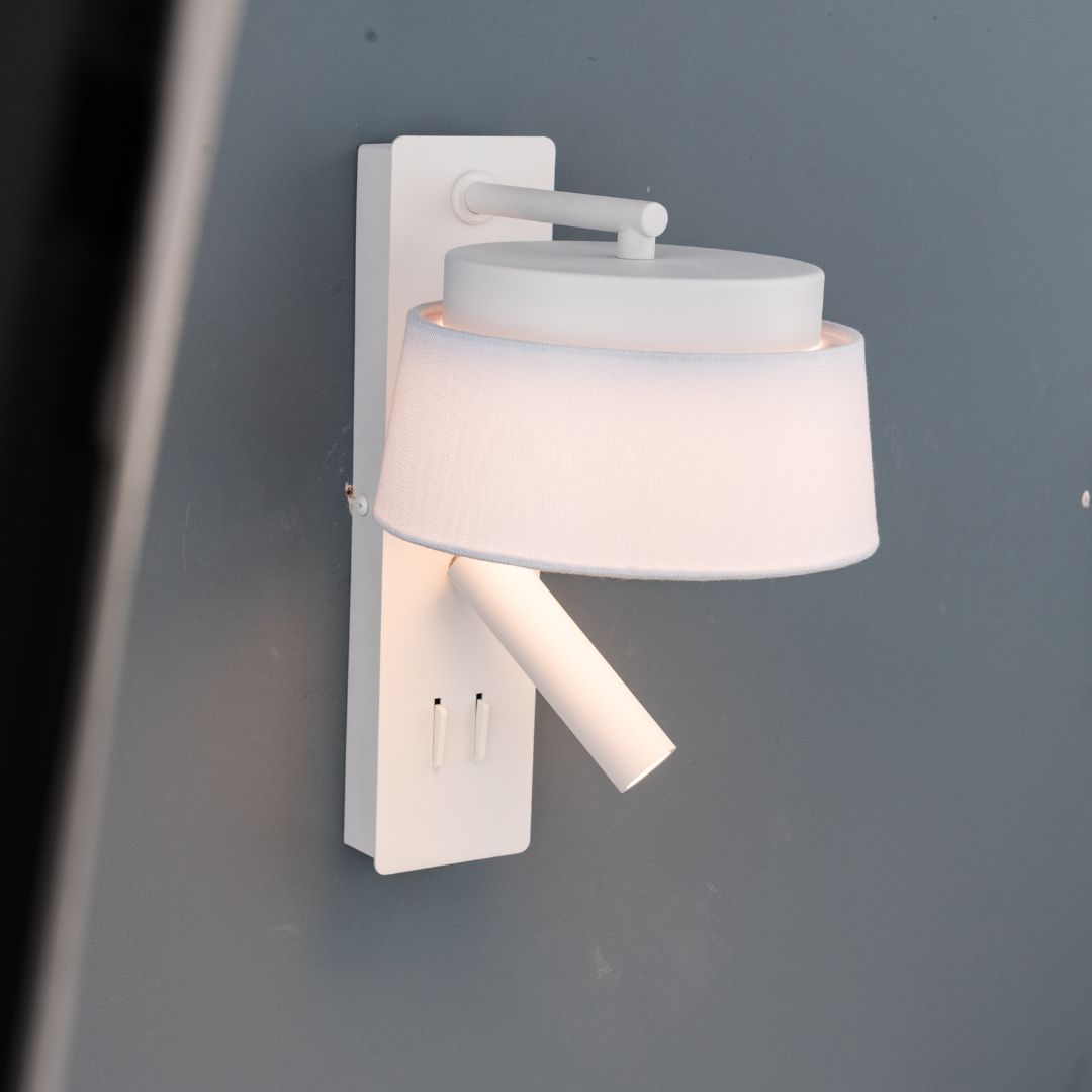 Calm Hotel Style Headboard/ Wall Reading Lamp Calm-WLB)-01 FI White+Grey linen shade - Wall Lamps - ebarza Furniture UAE | Shop Modern Furniture in Abu Dhabi & Dubai - مفروشات ايبازرا في الامارات | تسوق اثاث عصري وديكورات مميزة في دبي وابوظبي