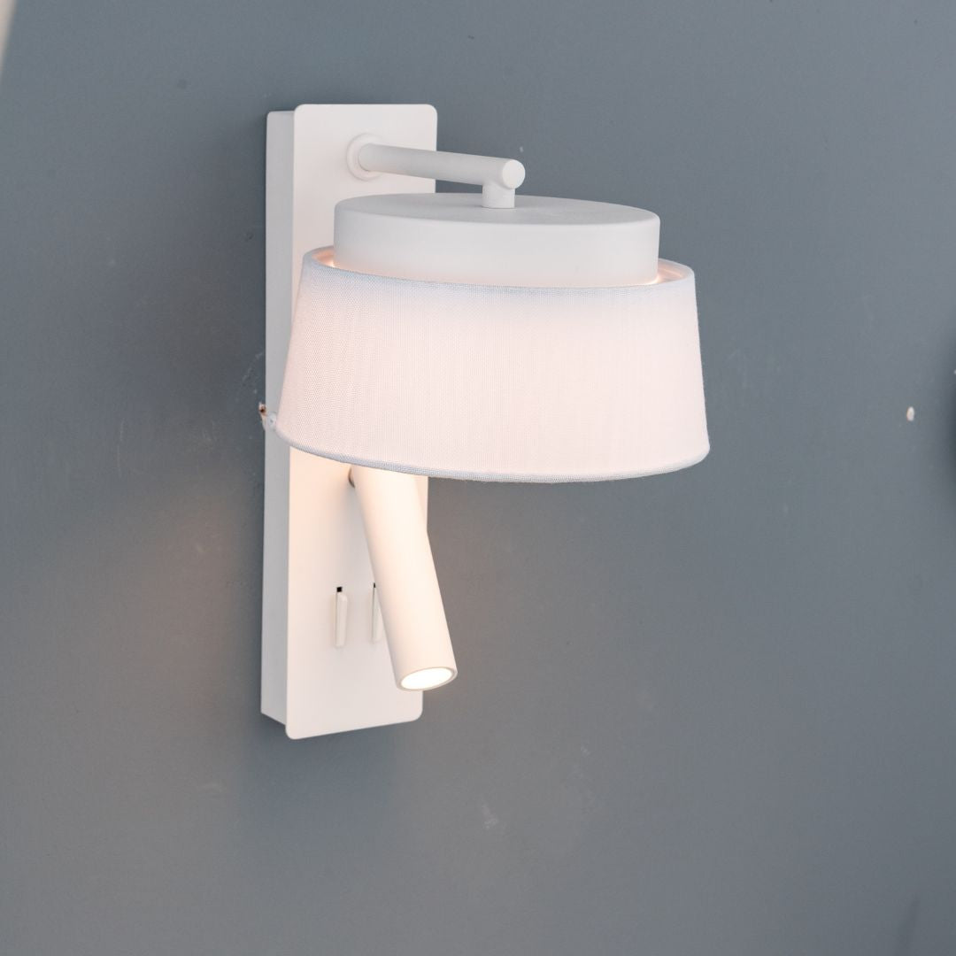 Calm Hotel Style Headboard/ Wall Reading Lamp Calm-WLB)-01 FI White+Grey linen shade - Wall Lamps - ebarza Furniture UAE | Shop Modern Furniture in Abu Dhabi & Dubai - مفروشات ايبازرا في الامارات | تسوق اثاث عصري وديكورات مميزة في دبي وابوظبي