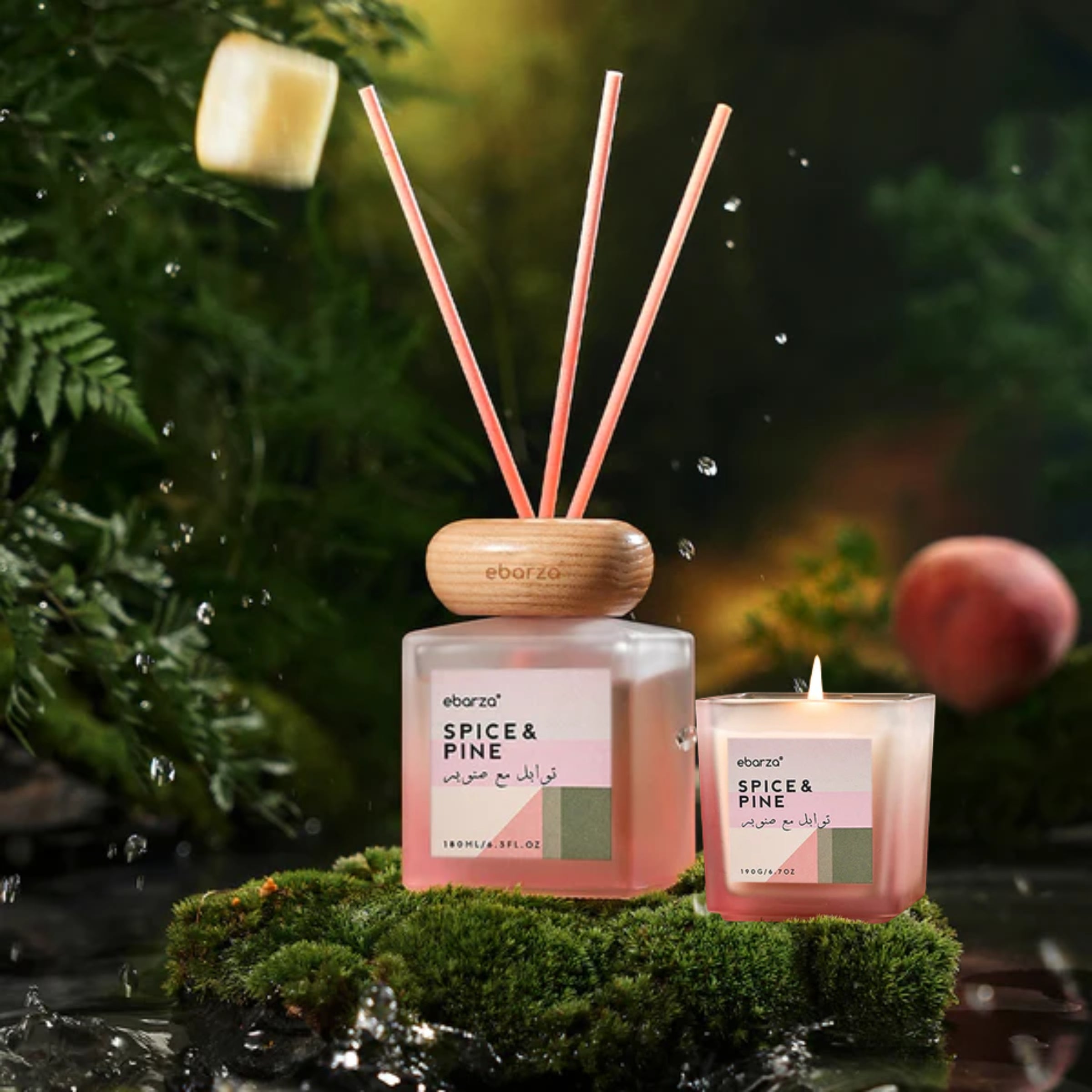 SPICE & PINE Bundle - Stylish Scented Candle (190g) & Sticks Diffuser (180ml) | Ebarza Vibes - Stick Diffusers - ebarza Furniture UAE | Shop Modern Furniture in Abu Dhabi & Dubai - مفروشات ايبازرا في الامارات | تسوق اثاث عصري وديكورات مميزة في دبي وابوظبي