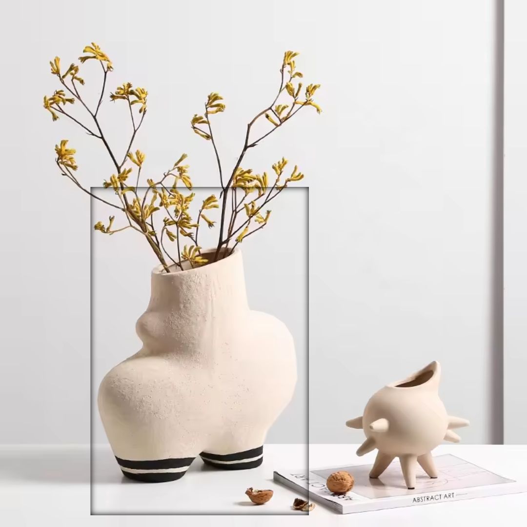 Cream Ceramic Vase With Black Stripe Detail FA-D22123 - Vases - ebarza Furniture UAE | Shop Modern Furniture in Abu Dhabi & Dubai - مفروشات ايبازرا في الامارات | تسوق اثاث عصري وديكورات مميزة في دبي وابوظبي