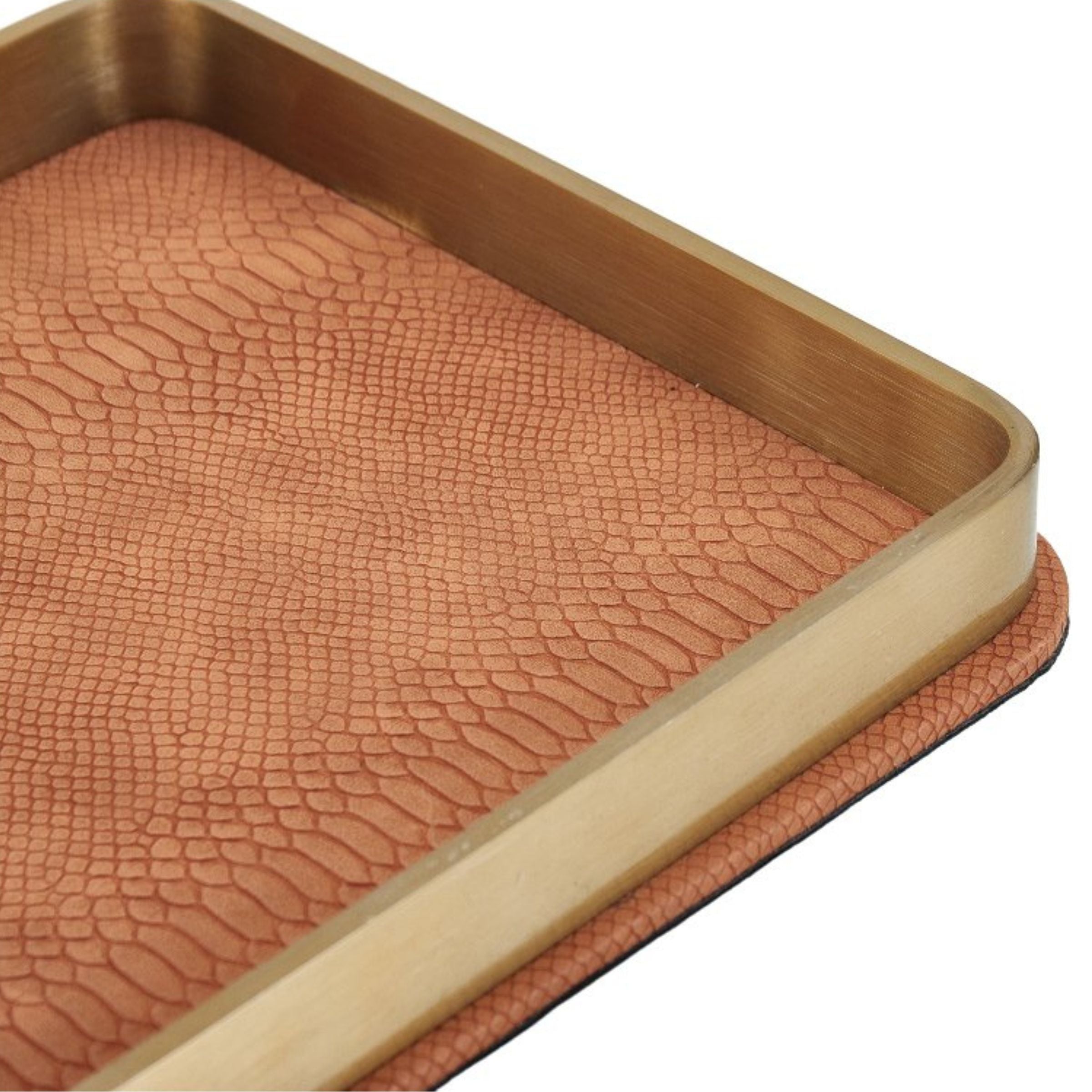 COFFEE & BRUSHED GOLD LEATHER DECORATIVE TRAY-L DD210938BL - Trays - ebarza Furniture UAE | Shop Modern Furniture in Abu Dhabi & Dubai - مفروشات ايبازرا في الامارات | تسوق اثاث عصري وديكورات مميزة في دبي وابوظبي