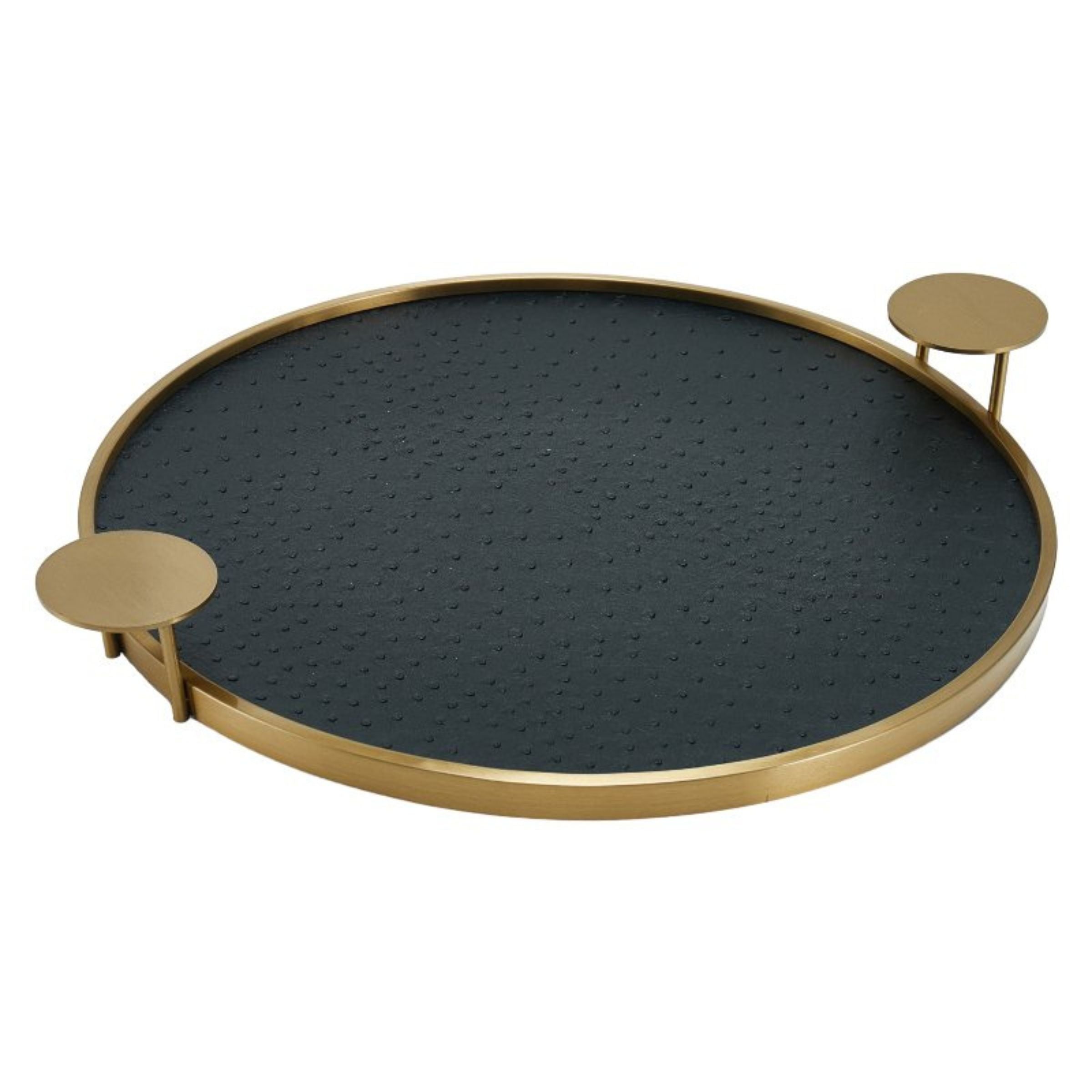 BLACK & BRUSHED GOLD ROUND DECORATIVE TRAY-L DD210939FL - Trays - ebarza Furniture UAE | Shop Modern Furniture in Abu Dhabi & Dubai - مفروشات ايبازرا في الامارات | تسوق اثاث عصري وديكورات مميزة في دبي وابوظبي