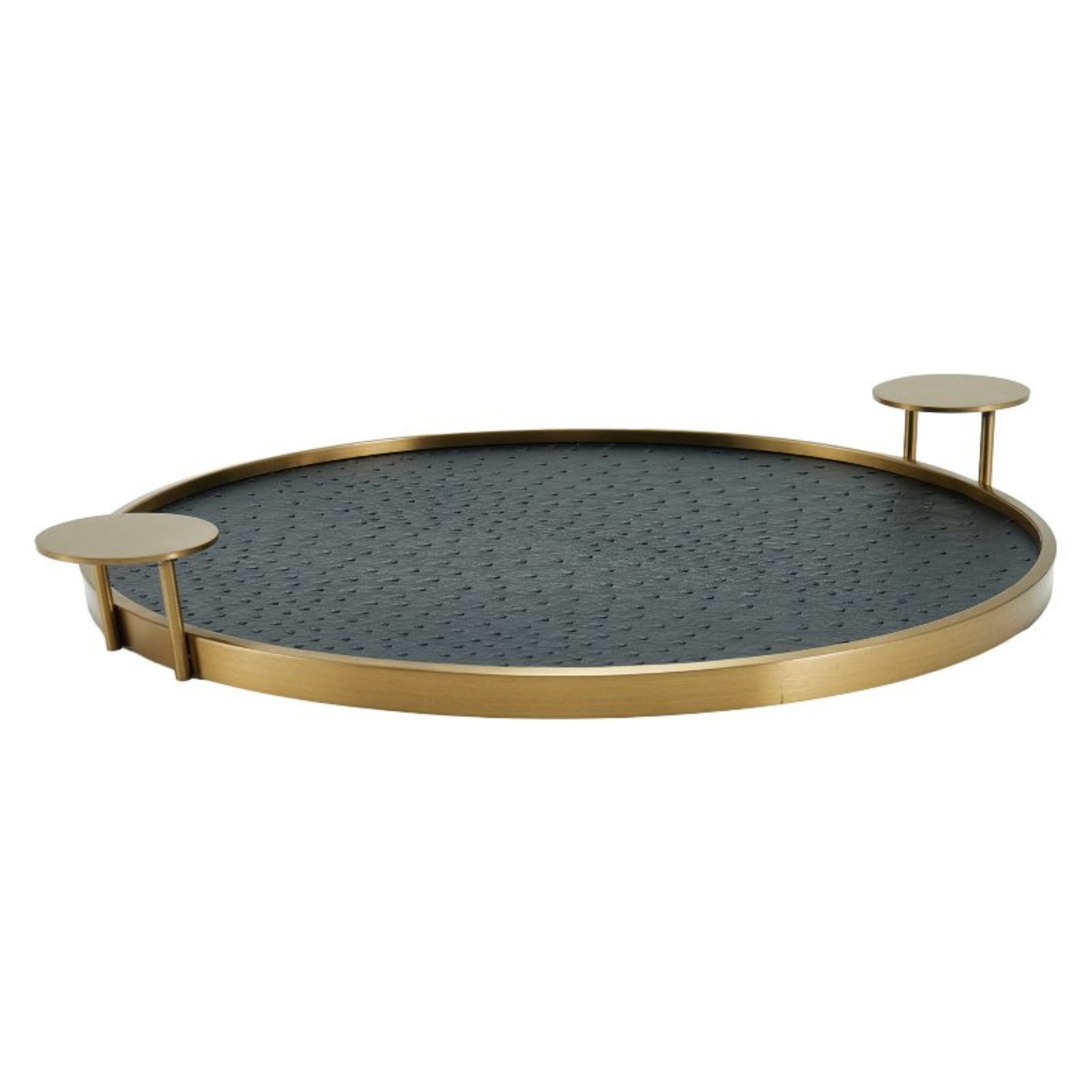 BLACK & BRUSHED GOLD ROUND DECORATIVE TRAY-L DD210939FL - Trays - ebarza Furniture UAE | Shop Modern Furniture in Abu Dhabi & Dubai - مفروشات ايبازرا في الامارات | تسوق اثاث عصري وديكورات مميزة في دبي وابوظبي