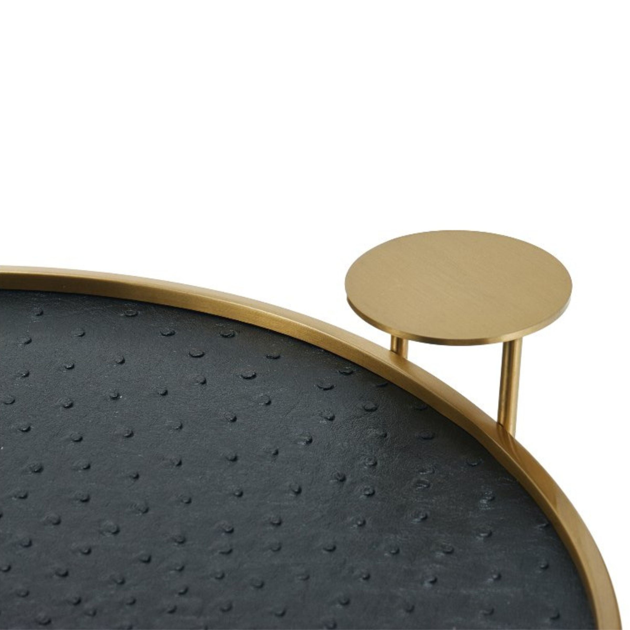 BLACK & BRUSHED GOLD ROUND DECORATIVE TRAY-L DD210939FL - Trays - ebarza Furniture UAE | Shop Modern Furniture in Abu Dhabi & Dubai - مفروشات ايبازرا في الامارات | تسوق اثاث عصري وديكورات مميزة في دبي وابوظبي