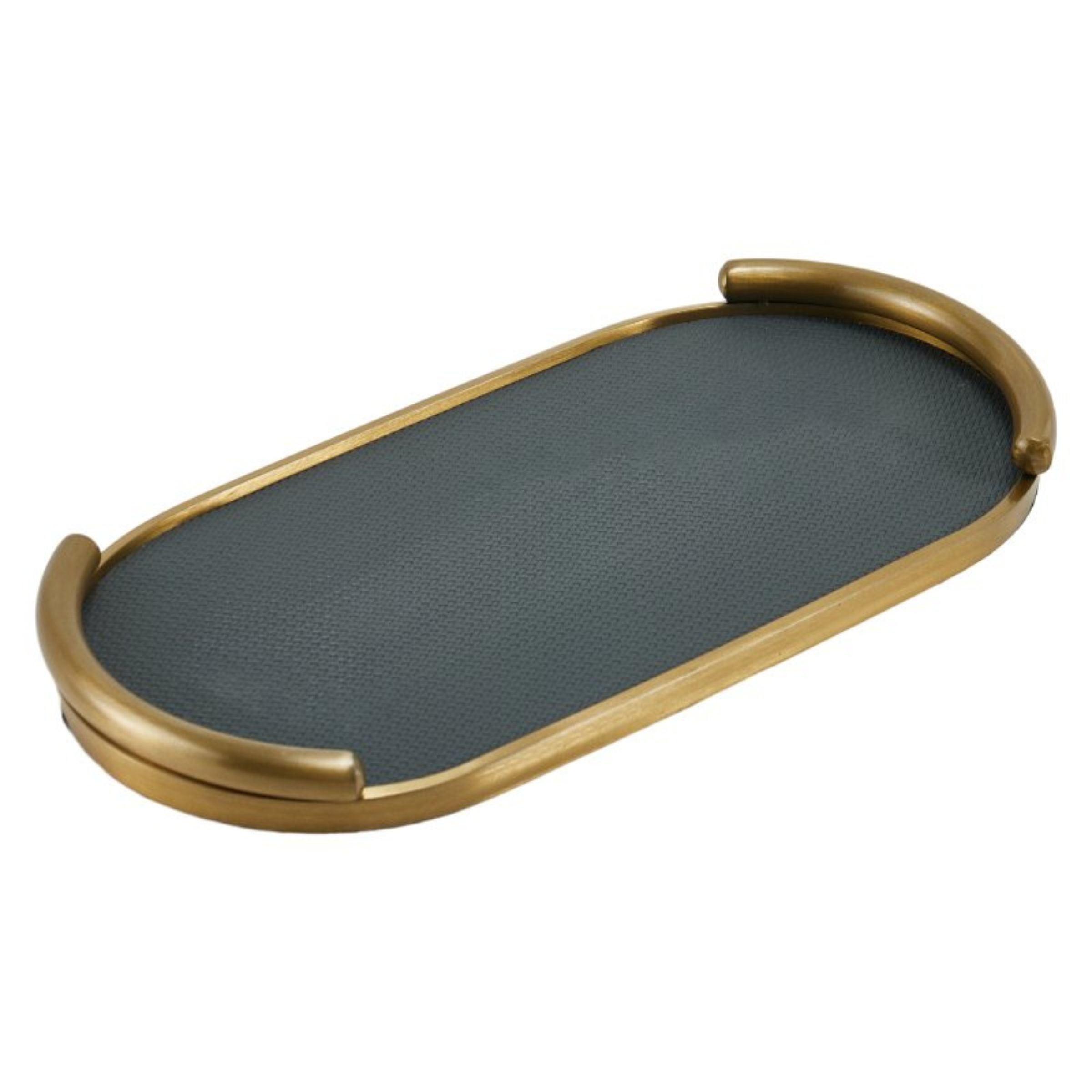 BLACK & BRUSHED GOLD OVAL LEATHER TRAY DD210943D - Trays - ebarza Furniture UAE | Shop Modern Furniture in Abu Dhabi & Dubai - مفروشات ايبازرا في الامارات | تسوق اثاث عصري وديكورات مميزة في دبي وابوظبي