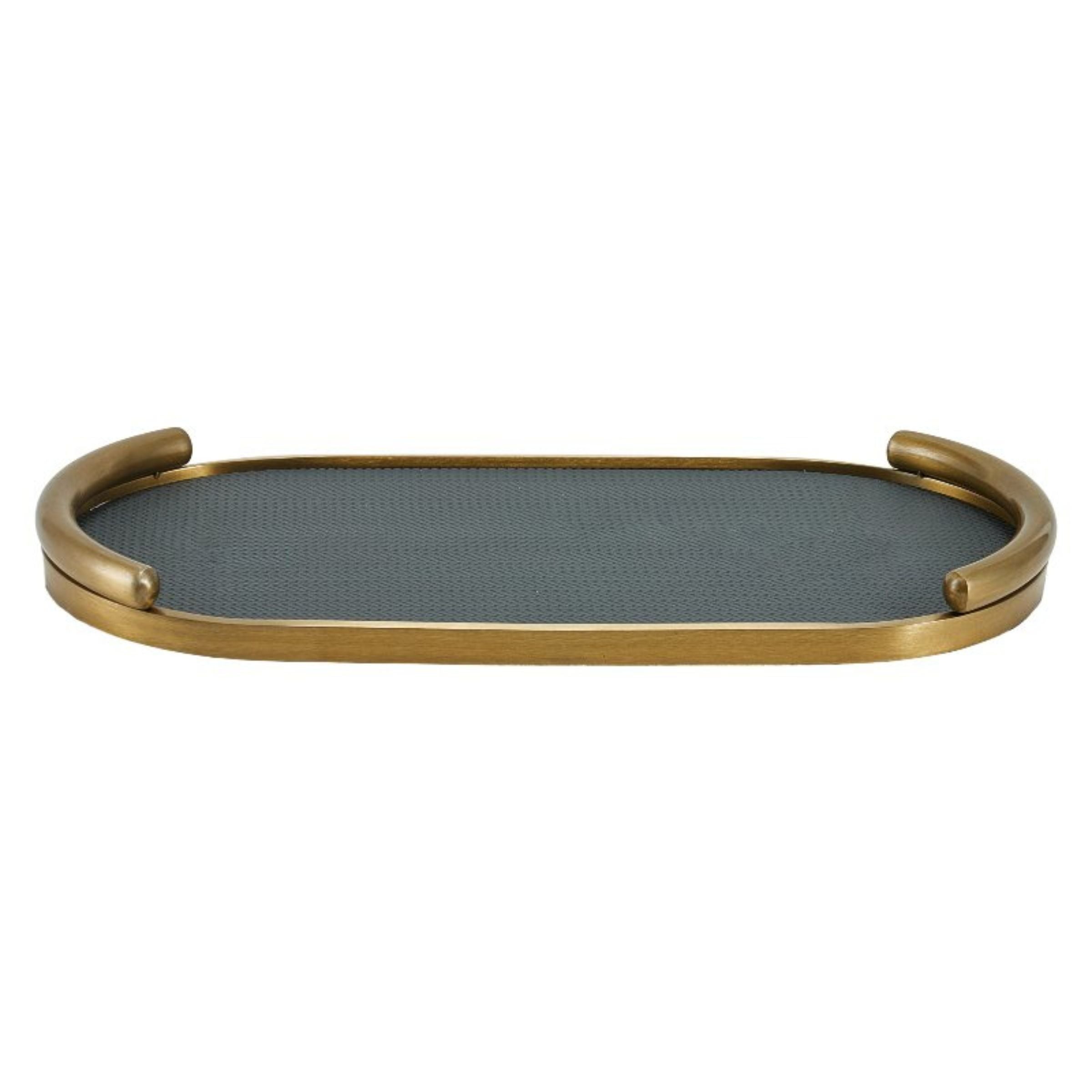 BLACK & BRUSHED GOLD OVAL LEATHER TRAY DD210943D - Trays - ebarza Furniture UAE | Shop Modern Furniture in Abu Dhabi & Dubai - مفروشات ايبازرا في الامارات | تسوق اثاث عصري وديكورات مميزة في دبي وابوظبي