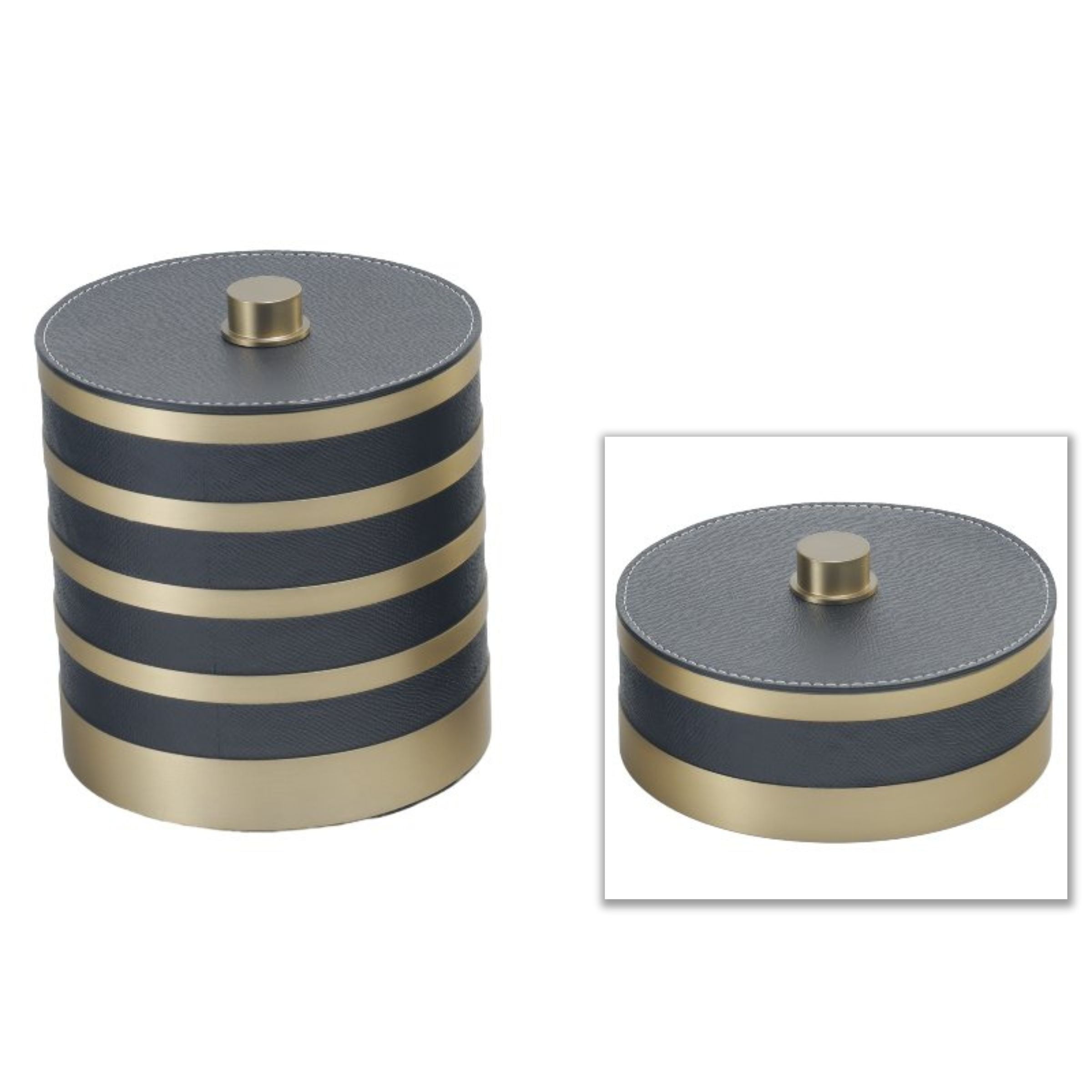 GREY & ANQITUE BRASS ROUND STORAGE BOX- S DH201268BS - Decorative Boxes - ebarza Furniture UAE | Shop Modern Furniture in Abu Dhabi & Dubai - مفروشات ايبازرا في الامارات | تسوق اثاث عصري وديكورات مميزة في دبي وابوظبي