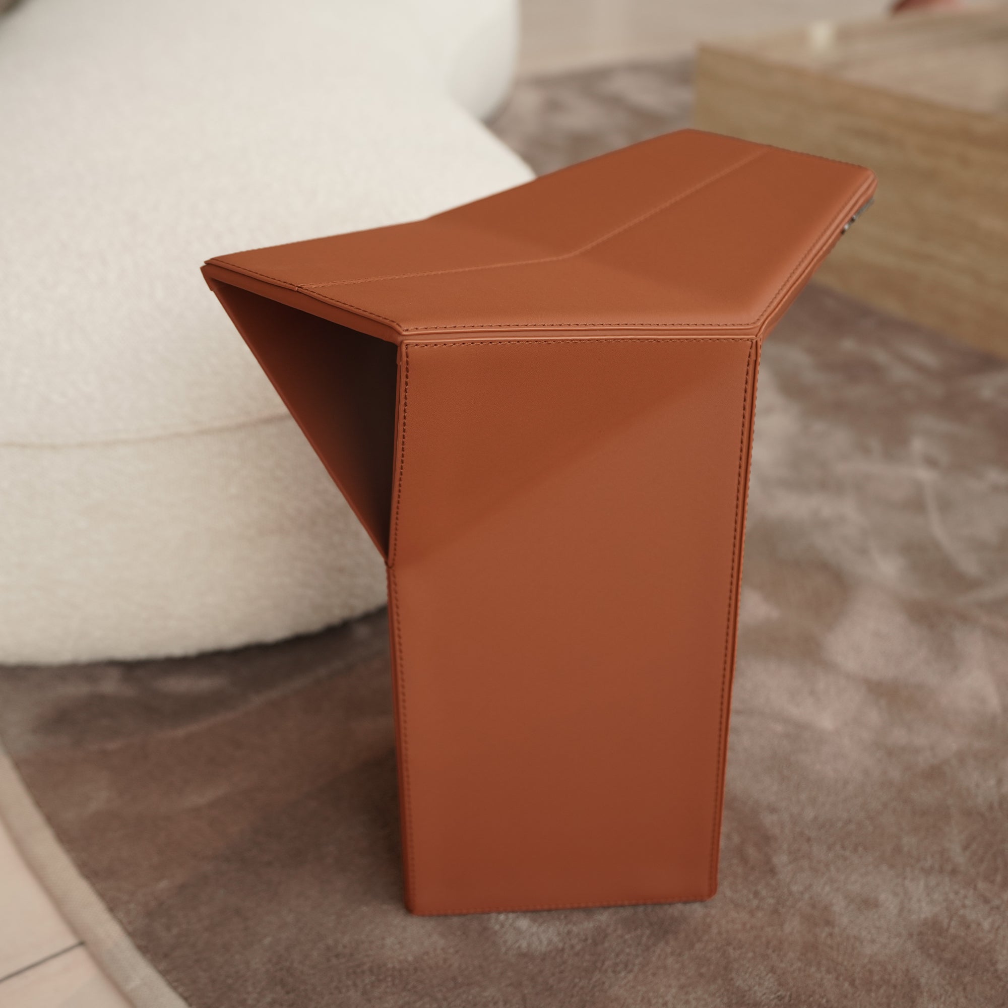 Microfiber Saddle Leather Side Table/ Low Stool JK-D161 Orange - Poufs - ebarza Furniture UAE | Shop Modern Furniture in Abu Dhabi & Dubai - مفروشات ايبازرا في الامارات | تسوق اثاث عصري وديكورات مميزة في دبي وابوظبي