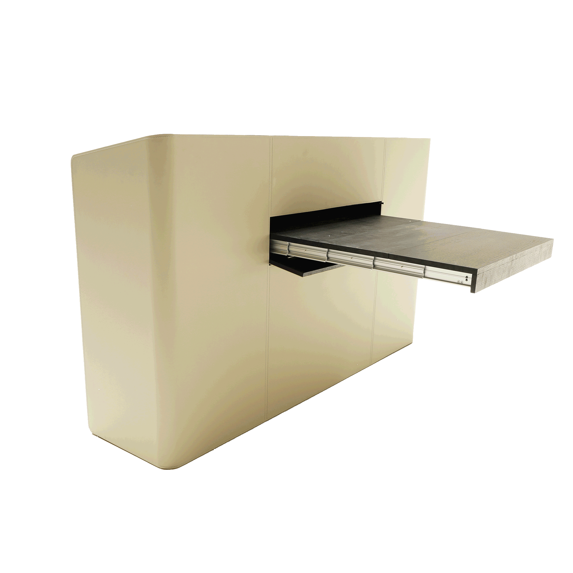 Hidden Dining Table in a Saddle Leather Sideboard Black and Grey MLL-CUS24 - Sideboards - ebarza Furniture UAE | Shop Modern Furniture in Abu Dhabi & Dubai - مفروشات ايبازرا في الامارات | تسوق اثاث عصري وديكورات مميزة في دبي وابوظبي