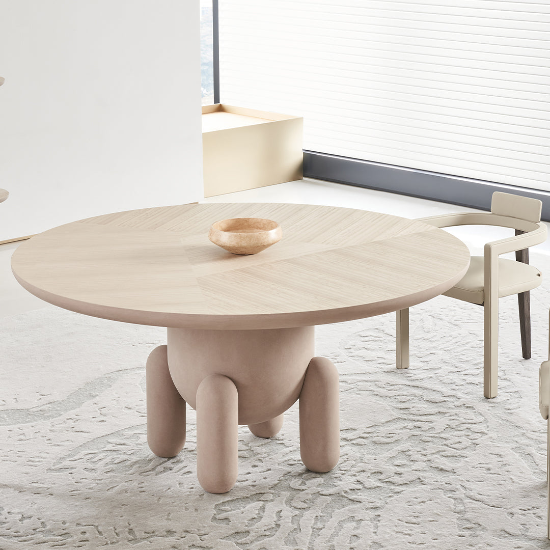Zephyr Veneer Round Dining Table BMCJ-CT6091 - Dining Tables - ebarza Furniture UAE | Shop Modern Furniture in Abu Dhabi & Dubai - مفروشات ايبازرا في الامارات | تسوق اثاث عصري وديكورات مميزة في دبي وابوظبي