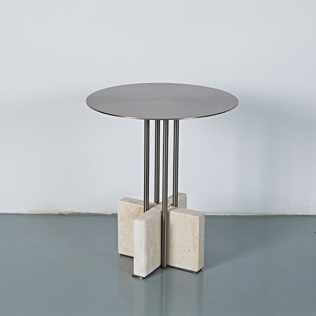 Elysian Travertine Side Table JA043-A - Side Tables - ebarza Furniture UAE | Shop Modern Furniture in Abu Dhabi & Dubai - مفروشات ايبازرا في الامارات | تسوق اثاث عصري وديكورات مميزة في دبي وابوظبي