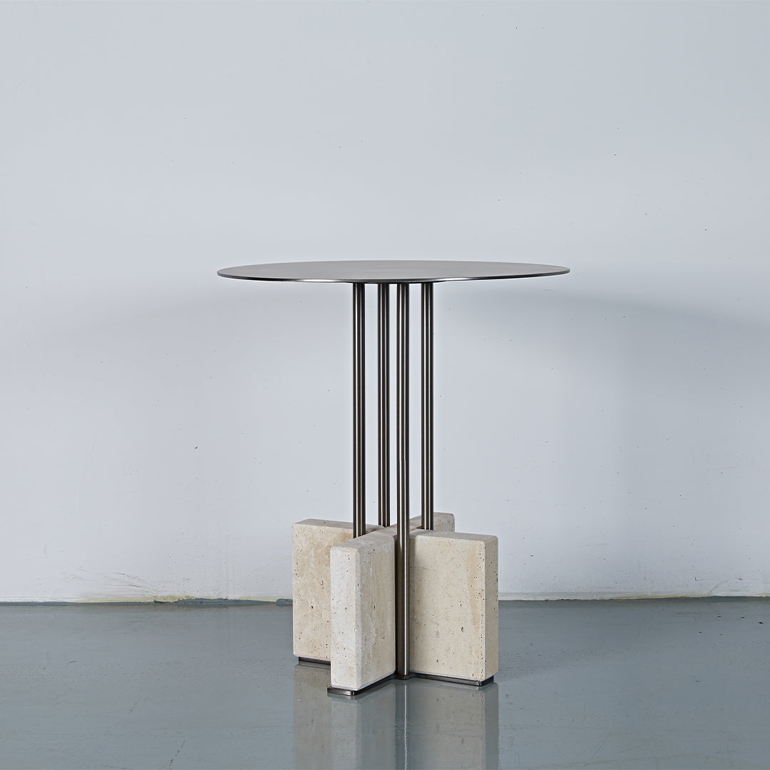 Elysian Travertine Side Table JA043-A - Side Tables - ebarza Furniture UAE | Shop Modern Furniture in Abu Dhabi & Dubai - مفروشات ايبازرا في الامارات | تسوق اثاث عصري وديكورات مميزة في دبي وابوظبي