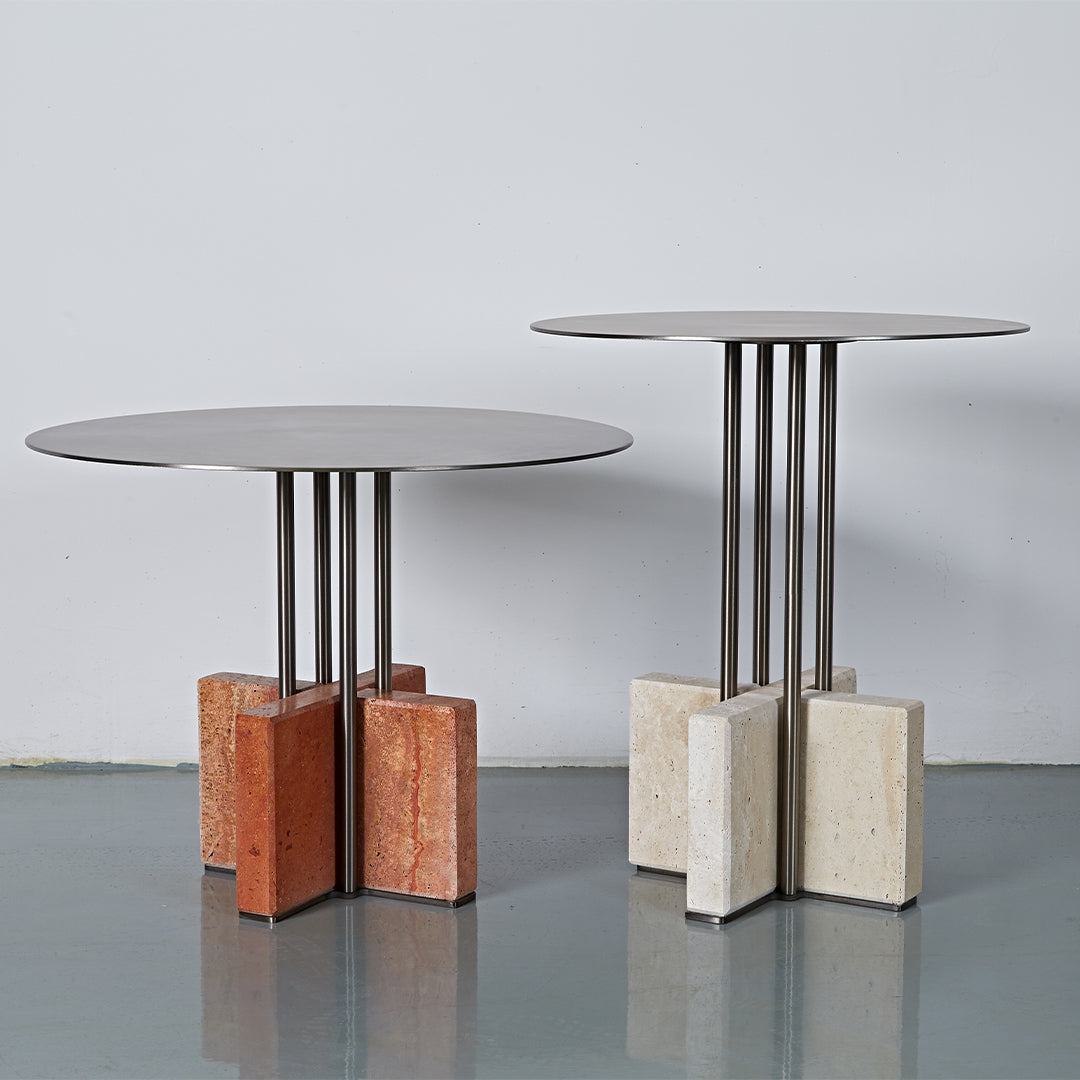 Elysian Travertine Side Table JA043-A - Side Tables - ebarza Furniture UAE | Shop Modern Furniture in Abu Dhabi & Dubai - مفروشات ايبازرا في الامارات | تسوق اثاث عصري وديكورات مميزة في دبي وابوظبي