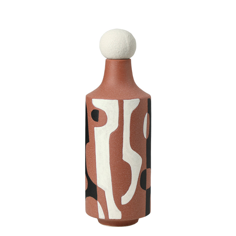 Black And White Painted Red Hand-Painted Ceramic Vase-A FD-D25054A - Vases - ebarza Furniture UAE | Shop Modern Furniture in Abu Dhabi & Dubai - مفروشات ايبازرا في الامارات | تسوق اثاث عصري وديكورات مميزة في دبي وابوظبي