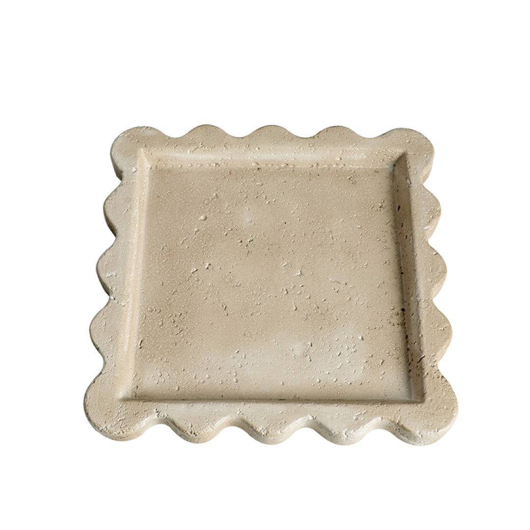 Travertine Curved Edge Plate-A FF-SN24015A - Trays - ebarza Furniture UAE | Shop Modern Furniture in Abu Dhabi & Dubai - مفروشات ايبازرا في الامارات | تسوق اثاث عصري وديكورات مميزة في دبي وابوظبي