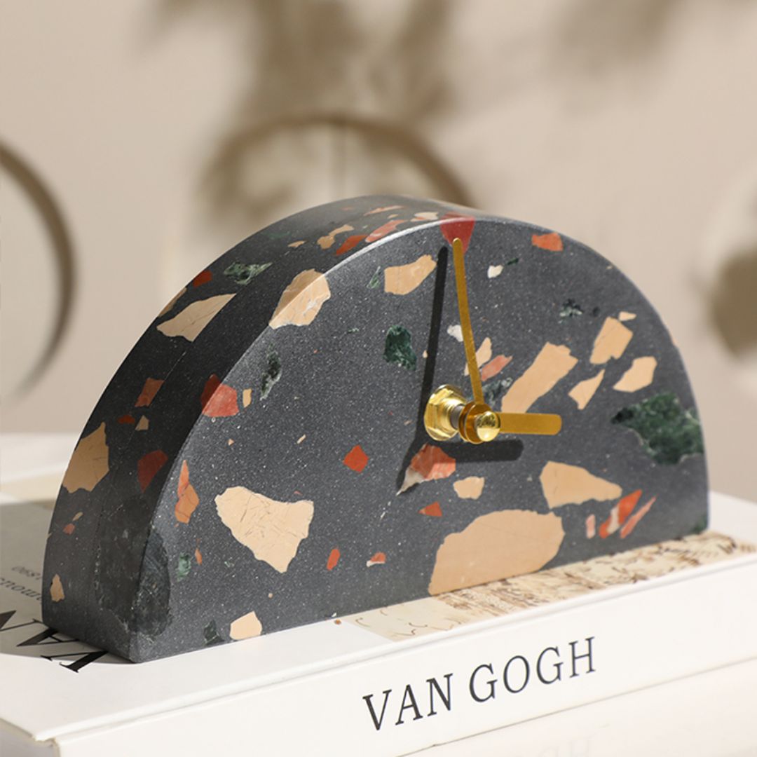 Half Round Stone Table Clock Dark Color FB-T24001B - Clocks - ebarza Furniture UAE | Shop Modern Furniture in Abu Dhabi & Dubai - مفروشات ايبازرا في الامارات | تسوق اثاث عصري وديكورات مميزة في دبي وابوظبي