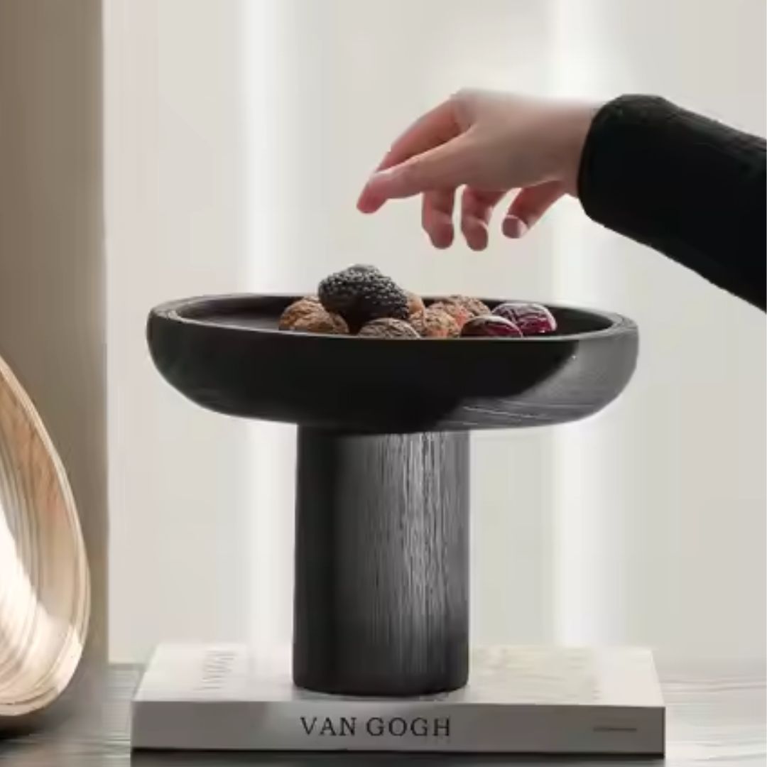 High-Legged Wooden Fruit Bowl-Black FB-MC23010B - Bowls - ebarza Furniture UAE | Shop Modern Furniture in Abu Dhabi & Dubai - مفروشات ايبازرا في الامارات | تسوق اثاث عصري وديكورات مميزة في دبي وابوظبي