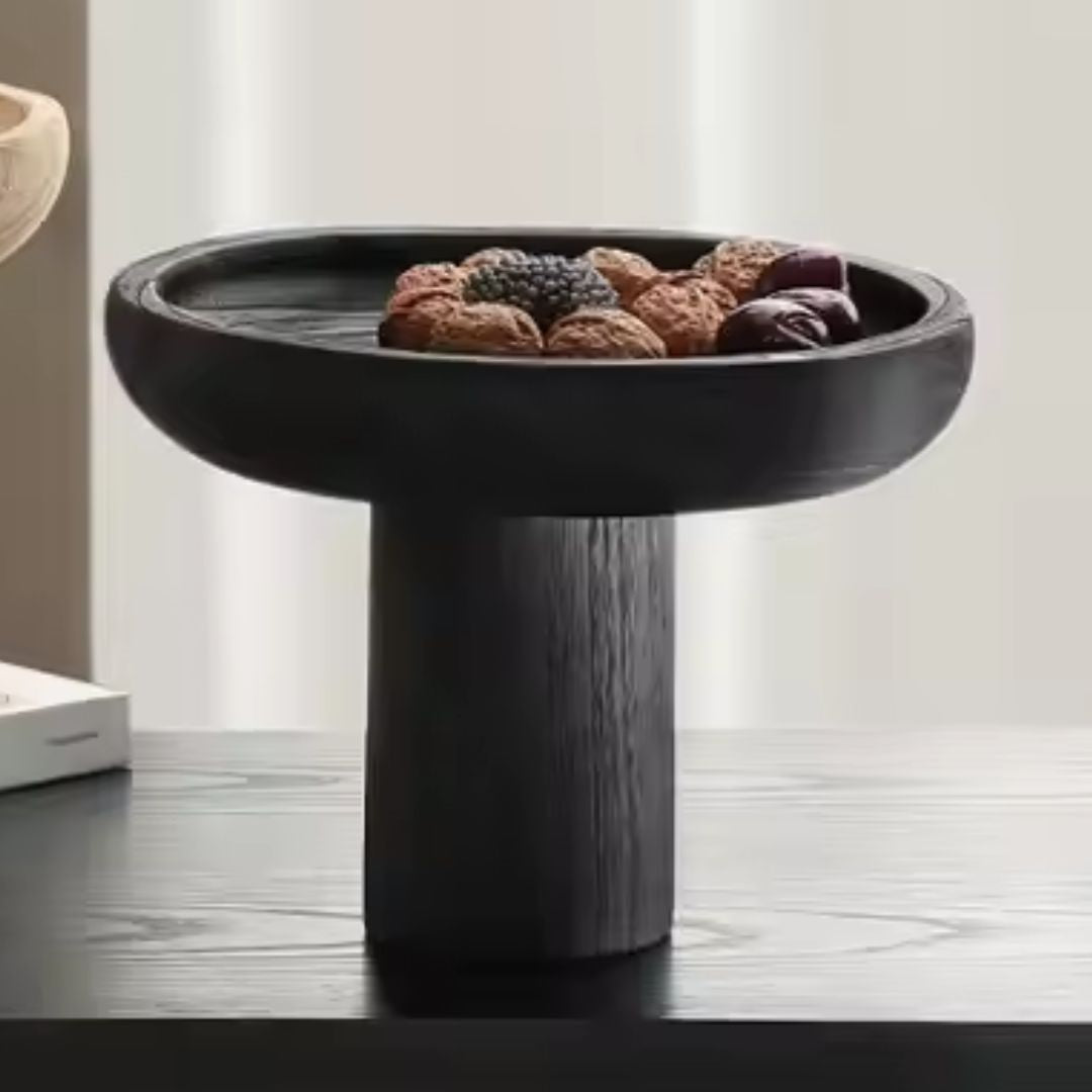 High-Legged Wooden Fruit Bowl-Black FB-MC23010B - Bowls - ebarza Furniture UAE | Shop Modern Furniture in Abu Dhabi & Dubai - مفروشات ايبازرا في الامارات | تسوق اثاث عصري وديكورات مميزة في دبي وابوظبي