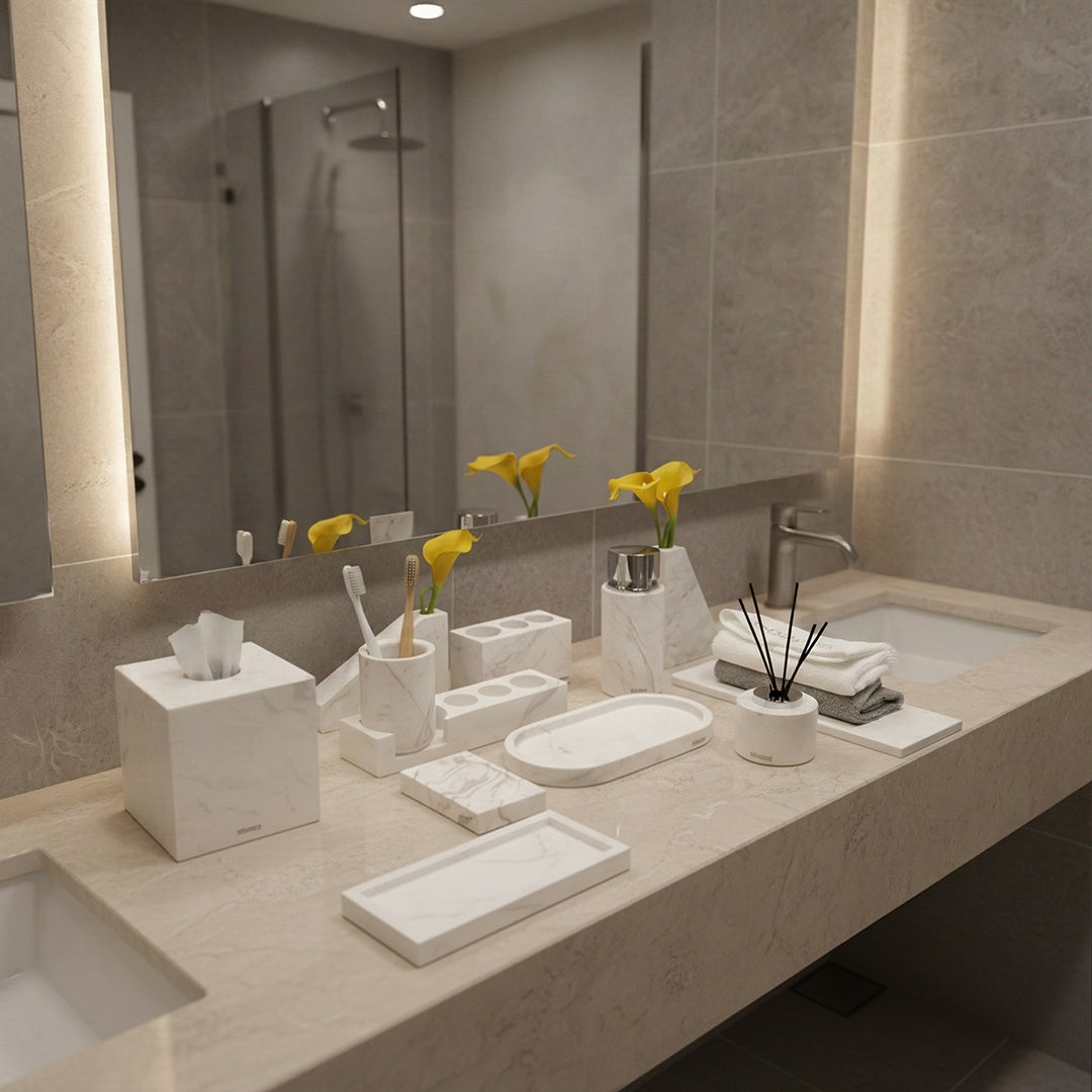 Jazz White Marble Rectangular Soap Dish SBK880-3 - Bathroom Accessories - ebarza Furniture UAE | Shop Modern Furniture in Abu Dhabi & Dubai - مفروشات ايبازرا في الامارات | تسوق اثاث عصري وديكورات مميزة في دبي وابوظبي