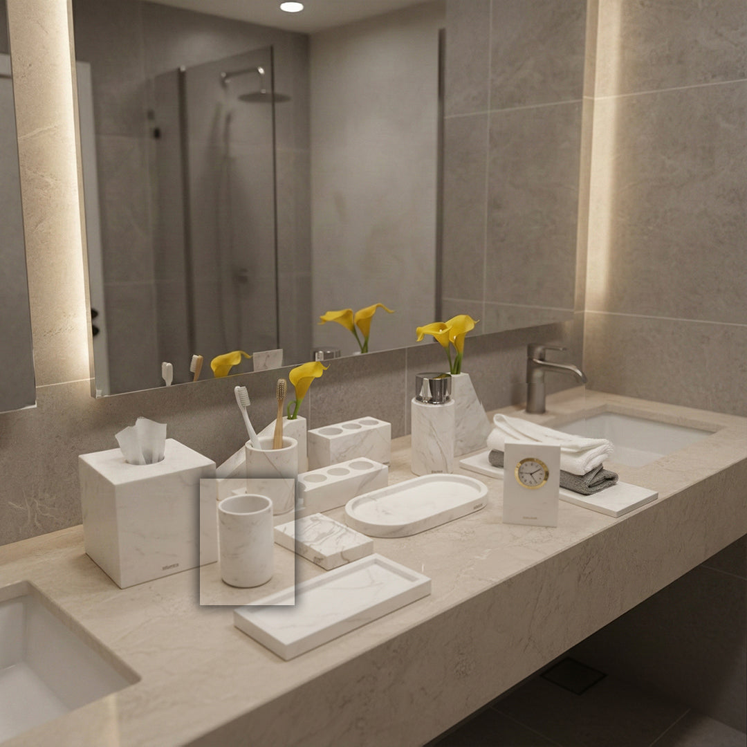 Jazz White Marble Round Mouth Cup CBK880-2 - Bathroom Accessories - ebarza Furniture UAE | Shop Modern Furniture in Abu Dhabi & Dubai - مفروشات ايبازرا في الامارات | تسوق اثاث عصري وديكورات مميزة في دبي وابوظبي