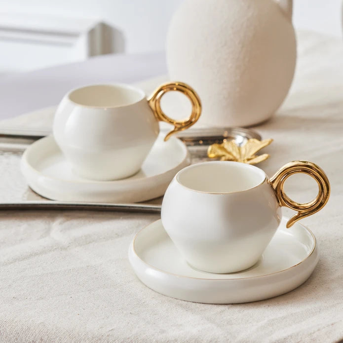 Karaca Venus Gold Set of 2 Coffee Cups 135 ml 153.03.05.0142 - Coffee Sets - ebarza Furniture UAE | Shop Modern Furniture in Abu Dhabi & Dubai - مفروشات ايبازرا في الامارات | تسوق اثاث عصري وديكورات مميزة في دبي وابوظبي