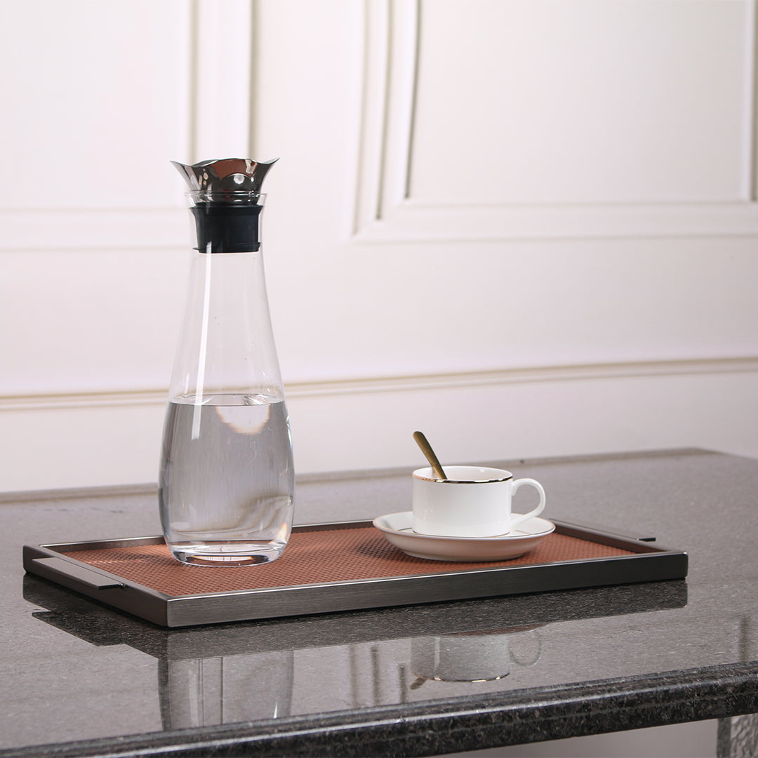 LEATHER & METAL BROWN TRAY-L W6047B - Trays - ebarza Furniture UAE | Shop Modern Furniture in Abu Dhabi & Dubai - مفروشات ايبازرا في الامارات | تسوق اثاث عصري وديكورات مميزة في دبي وابوظبي