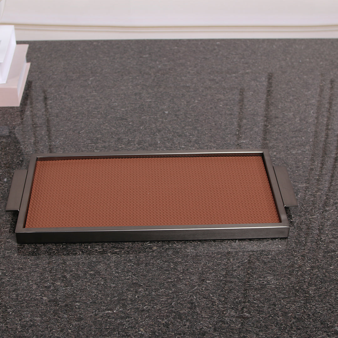 LEATHER & METAL BROWN TRAY-S W6048 - Trays - ebarza Furniture UAE | Shop Modern Furniture in Abu Dhabi & Dubai - مفروشات ايبازرا في الامارات | تسوق اثاث عصري وديكورات مميزة في دبي وابوظبي
