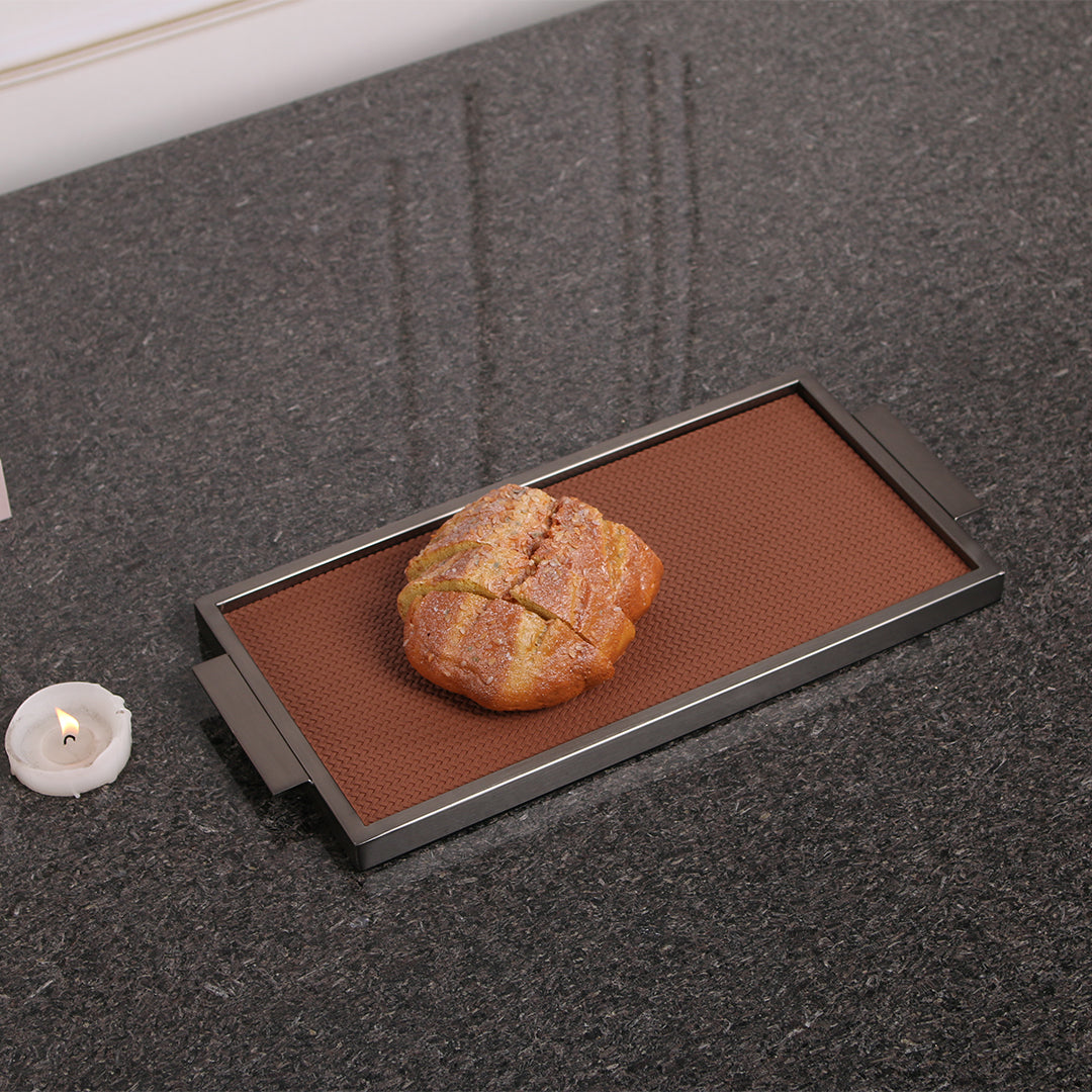 LEATHER & METAL BROWN TRAY-S W6048 -  Trays - ebarza Furniture UAE | Shop Modern Furniture in Abu Dhabi & Dubai - مفروشات ايبازرا في الامارات | تسوق اثاث عصري وديكورات مميزة في دبي وابوظبي