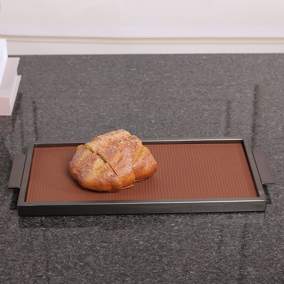 LEATHER & METAL BROWN TRAY-S W6048 - Trays - ebarza Furniture UAE | Shop Modern Furniture in Abu Dhabi & Dubai - مفروشات ايبازرا في الامارات | تسوق اثاث عصري وديكورات مميزة في دبي وابوظبي