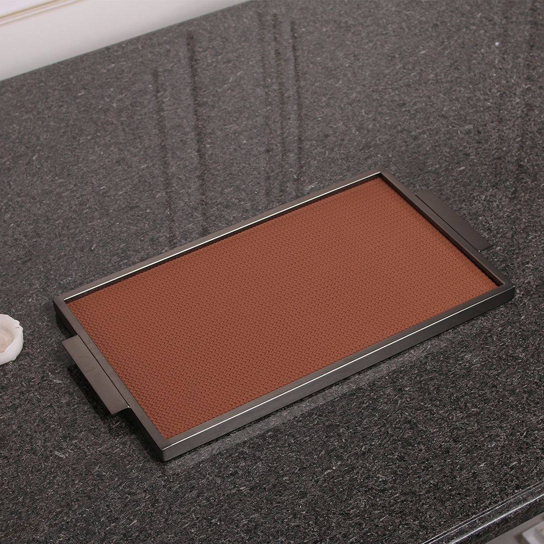 LEATHER & METAL BROWN TRAY-S W6048 - Trays - ebarza Furniture UAE | Shop Modern Furniture in Abu Dhabi & Dubai - مفروشات ايبازرا في الامارات | تسوق اثاث عصري وديكورات مميزة في دبي وابوظبي