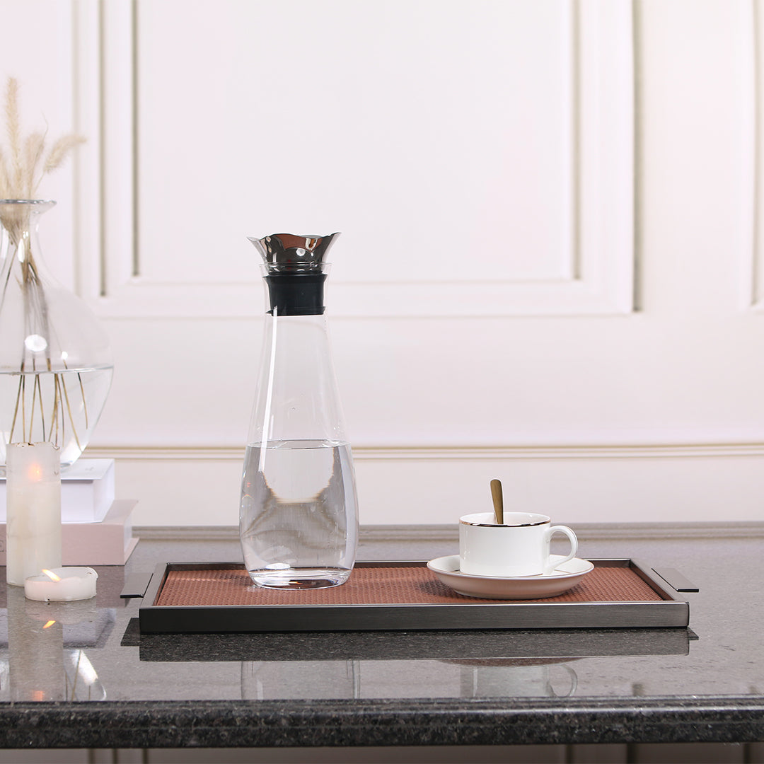 LEATHER & METAL BROWN TRAY-L W6047B - Trays - ebarza Furniture UAE | Shop Modern Furniture in Abu Dhabi & Dubai - مفروشات ايبازرا في الامارات | تسوق اثاث عصري وديكورات مميزة في دبي وابوظبي