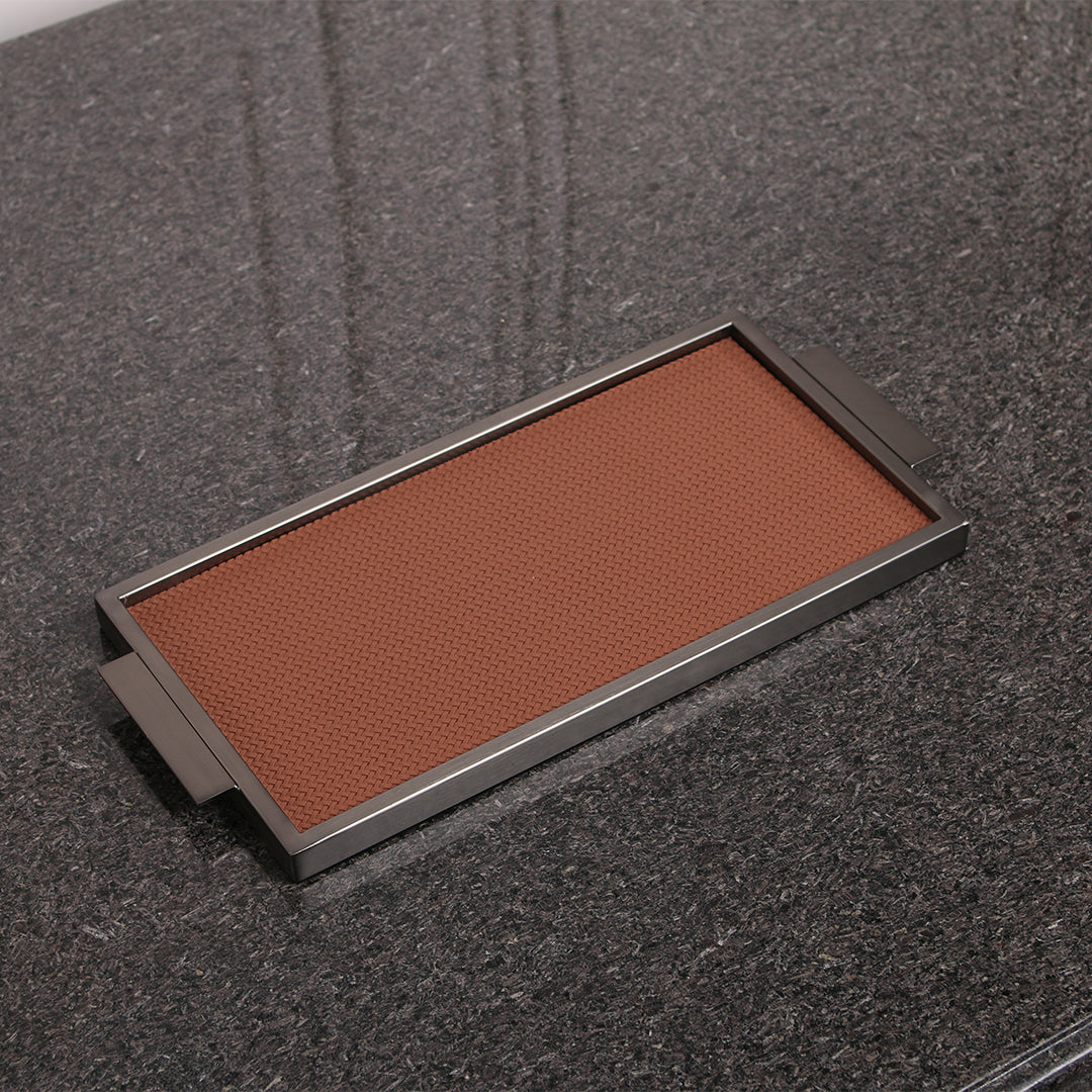LEATHER & METAL BROWN TRAY-L W6047B - Trays - ebarza Furniture UAE | Shop Modern Furniture in Abu Dhabi & Dubai - مفروشات ايبازرا في الامارات | تسوق اثاث عصري وديكورات مميزة في دبي وابوظبي