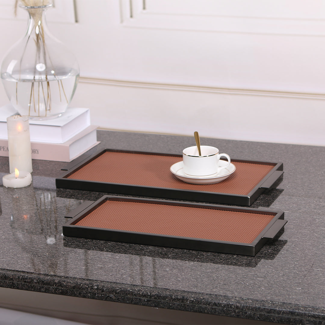 LEATHER & METAL BROWN TRAY-S W6048 - Trays - ebarza Furniture UAE | Shop Modern Furniture in Abu Dhabi & Dubai - مفروشات ايبازرا في الامارات | تسوق اثاث عصري وديكورات مميزة في دبي وابوظبي