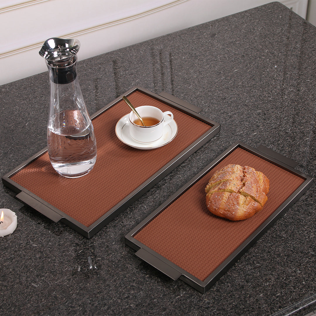 LEATHER & METAL BROWN TRAY-S W6048 - Trays - ebarza Furniture UAE | Shop Modern Furniture in Abu Dhabi & Dubai - مفروشات ايبازرا في الامارات | تسوق اثاث عصري وديكورات مميزة في دبي وابوظبي