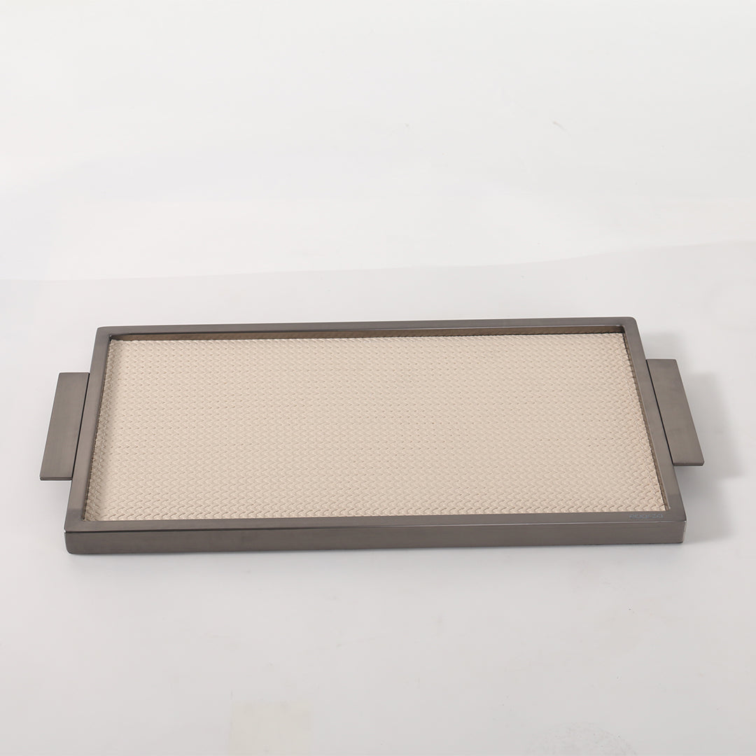 LEATHER & METAL Beige TRAY-L W6047A - Trays - ebarza Furniture UAE | Shop Modern Furniture in Abu Dhabi & Dubai - مفروشات ايبازرا في الامارات | تسوق اثاث عصري وديكورات مميزة في دبي وابوظبي