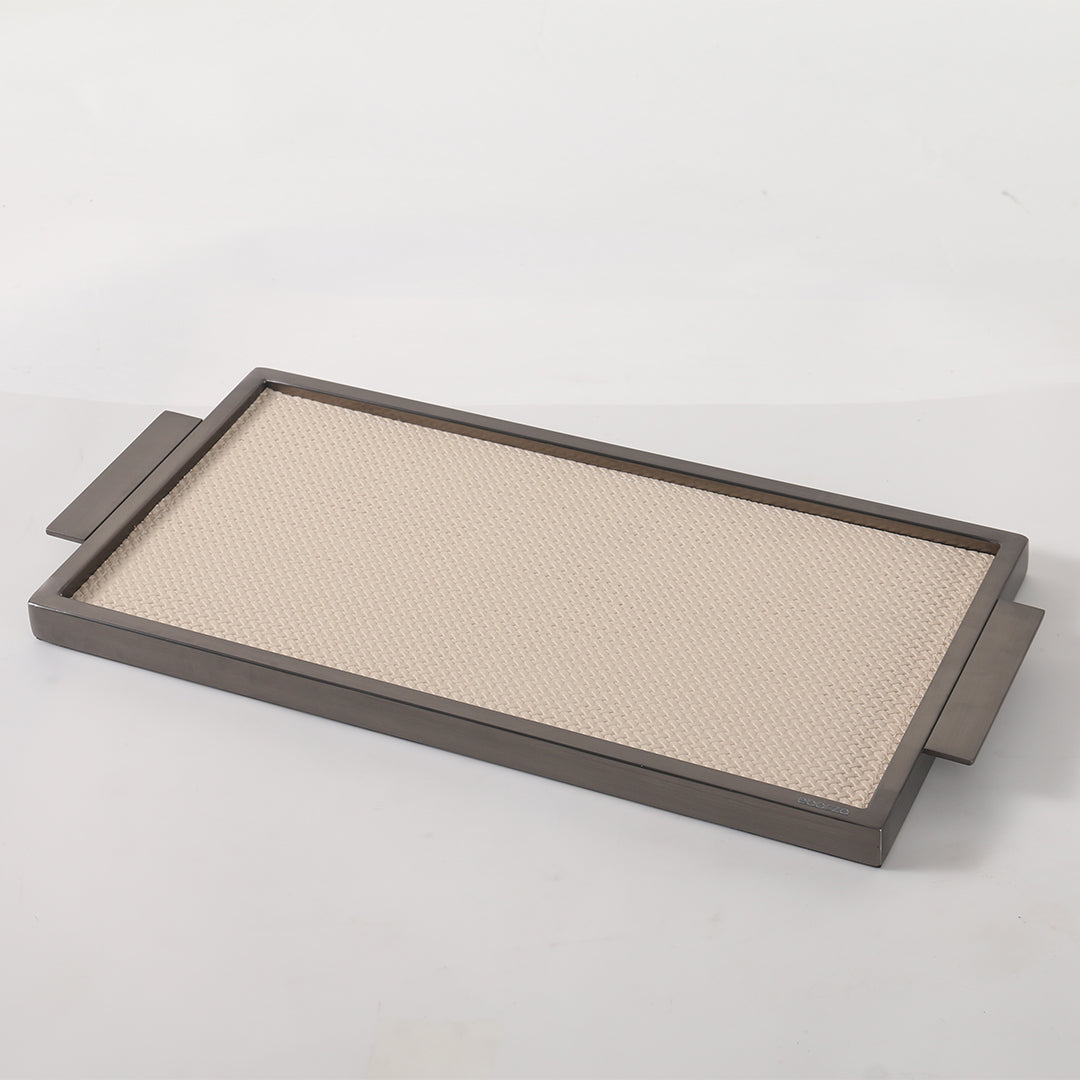 LEATHER & METAL Beige TRAY-L W6047A - Trays - ebarza Furniture UAE | Shop Modern Furniture in Abu Dhabi & Dubai - مفروشات ايبازرا في الامارات | تسوق اثاث عصري وديكورات مميزة في دبي وابوظبي