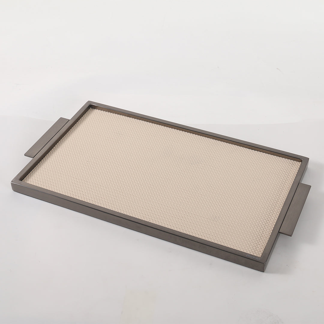 LEATHER & METAL Beige TRAY-L W6047A -  Trays - ebarza Furniture UAE | Shop Modern Furniture in Abu Dhabi & Dubai - مفروشات ايبازرا في الامارات | تسوق اثاث عصري وديكورات مميزة في دبي وابوظبي