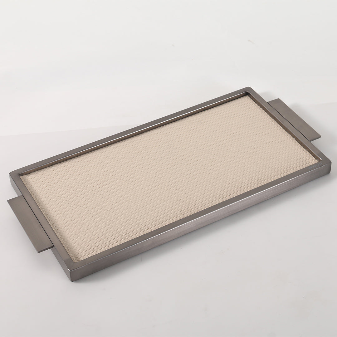 LEATHER & METAL Beige TRAY-L W6047A - Trays - ebarza Furniture UAE | Shop Modern Furniture in Abu Dhabi & Dubai - مفروشات ايبازرا في الامارات | تسوق اثاث عصري وديكورات مميزة في دبي وابوظبي