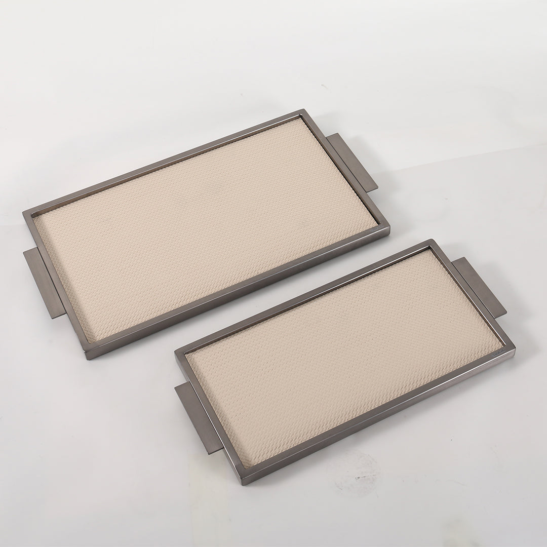 LEATHER & METAL Beige TRAY-L W6047A - Trays - ebarza Furniture UAE | Shop Modern Furniture in Abu Dhabi & Dubai - مفروشات ايبازرا في الامارات | تسوق اثاث عصري وديكورات مميزة في دبي وابوظبي