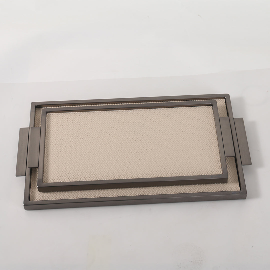 LEATHER & METAL Beige TRAY-L W6047A - Trays - ebarza Furniture UAE | Shop Modern Furniture in Abu Dhabi & Dubai - مفروشات ايبازرا في الامارات | تسوق اثاث عصري وديكورات مميزة في دبي وابوظبي
