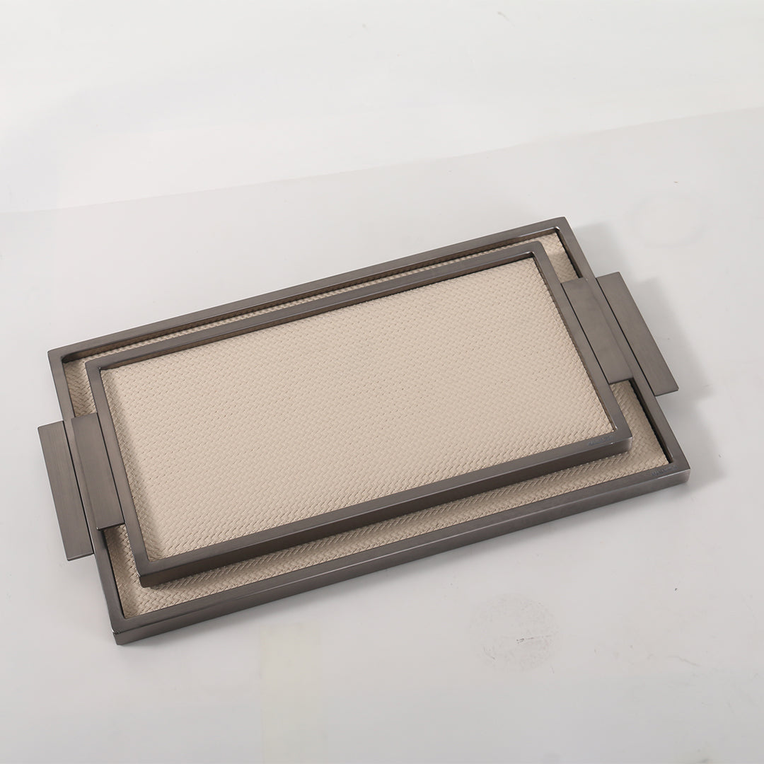 LEATHER & METAL Beige TRAY-L W6047A - Trays - ebarza Furniture UAE | Shop Modern Furniture in Abu Dhabi & Dubai - مفروشات ايبازرا في الامارات | تسوق اثاث عصري وديكورات مميزة في دبي وابوظبي