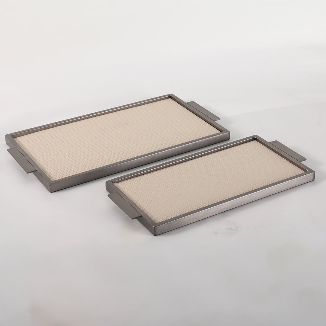 LEATHER & METAL Beige TRAY-L W6047A - Trays - ebarza Furniture UAE | Shop Modern Furniture in Abu Dhabi & Dubai - مفروشات ايبازرا في الامارات | تسوق اثاث عصري وديكورات مميزة في دبي وابوظبي